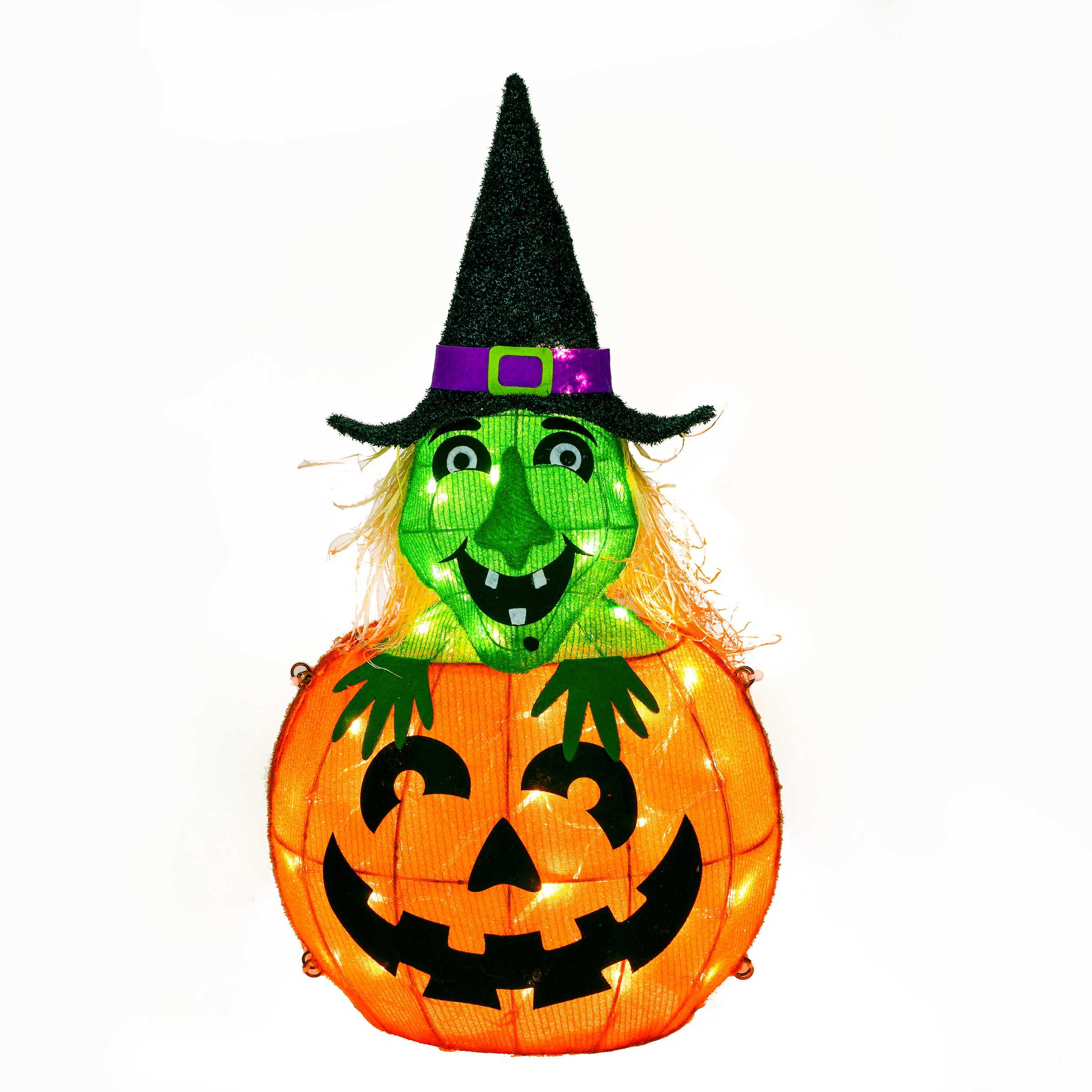 28 Inch Halloween LED Lighted Pumpkin and Witch Sign Decoration - Indoor/Outdoor Holiday Decor for Porch, Yard, and Party