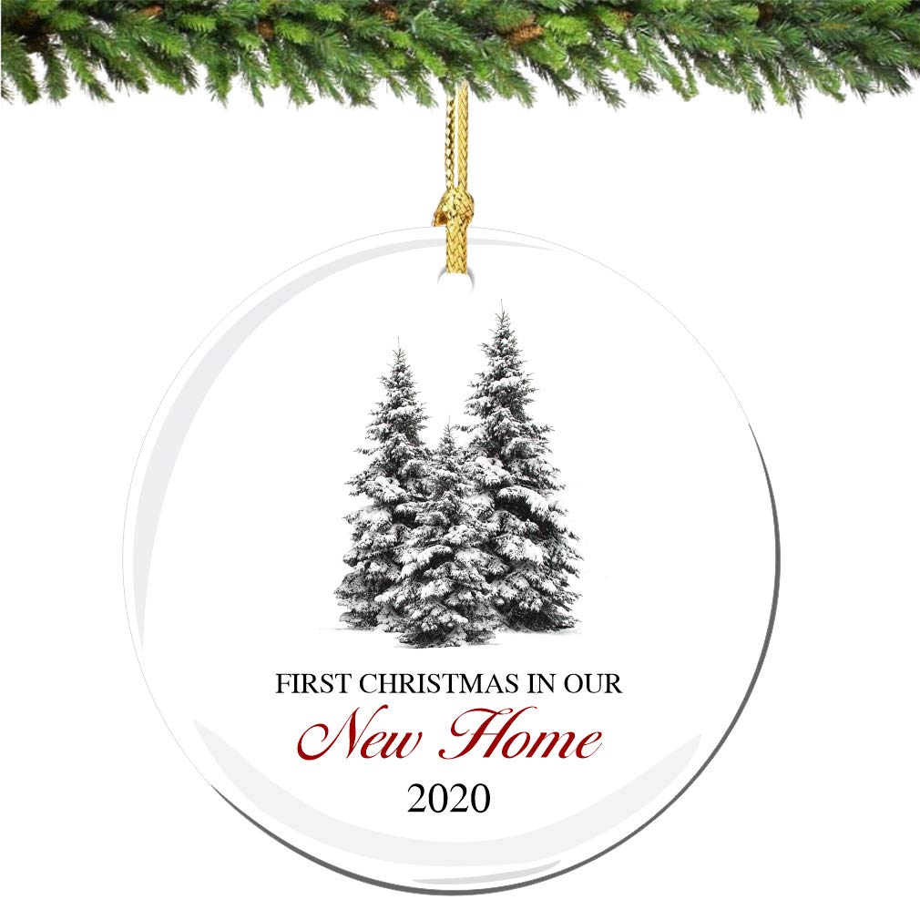 2022 Winter Trees Porcelain Christmas Ornament - First Christmas in New Home Gift for Married Couples, Housewarming Present - Perfect for Holiday Decor, Tree Topper, or Keepsake Memory