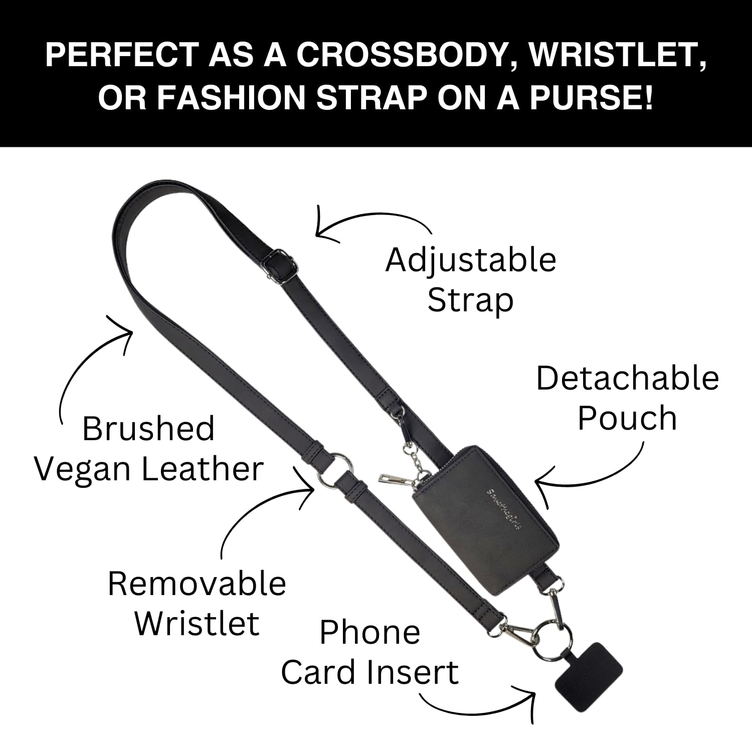 Clip and Go Brushed Vegan Phone Lanyard - Adjustable Crossbody Phone Case with Pouch, Removable Strap for Hands-Free Convenience at Work, Travel, and Outdoor Adventures