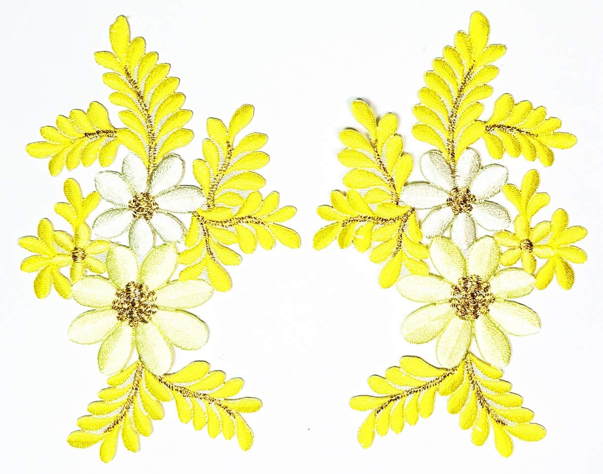 Yellow Daisy Orchid Embroidered Iron-On Patch - Boho Floral Retro Applique for DIY Sewing, Costumes & Accessories - Perfect for Denim Jackets, Backpacks & Hippie Fashion