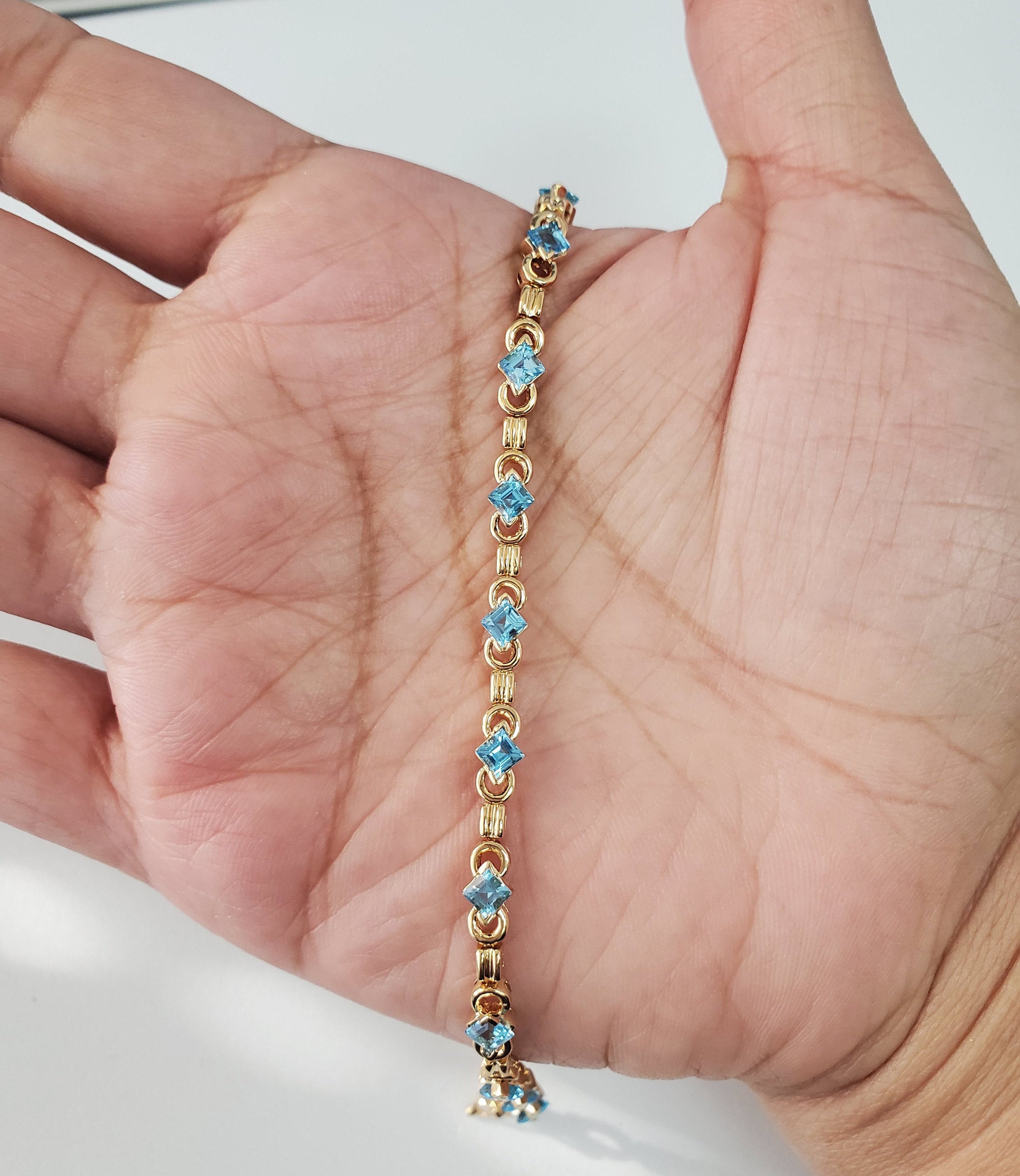 14K Yellow Gold Blue Topaz Tennis Bracelet for Women | Elegant Jewelry Gift for Birthday, Anniversary & Special Occasions