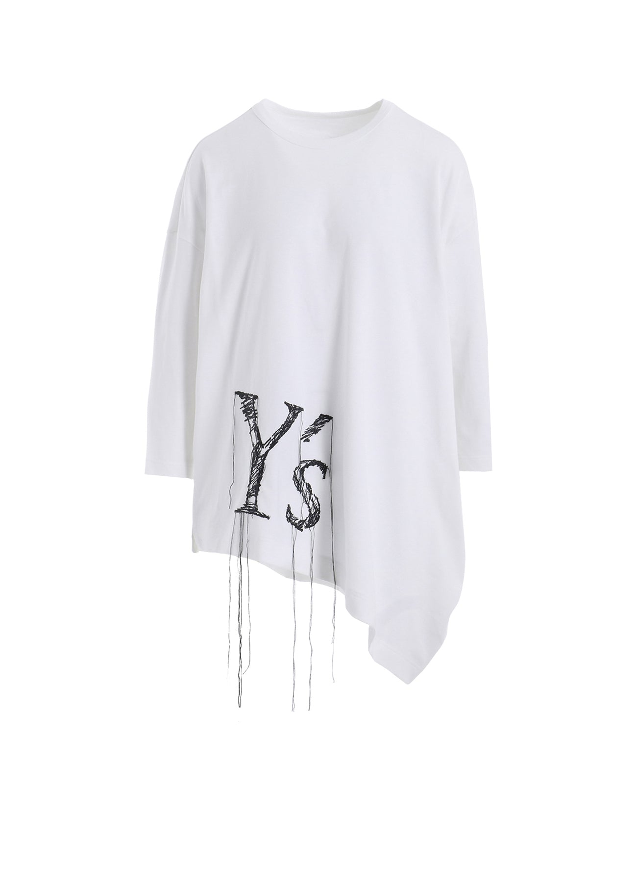 Y's Logo Stitch Asymmetric Drape Cotton Jersey Top - Women's Fashion Casual Wear for Daily Outings & Street Style