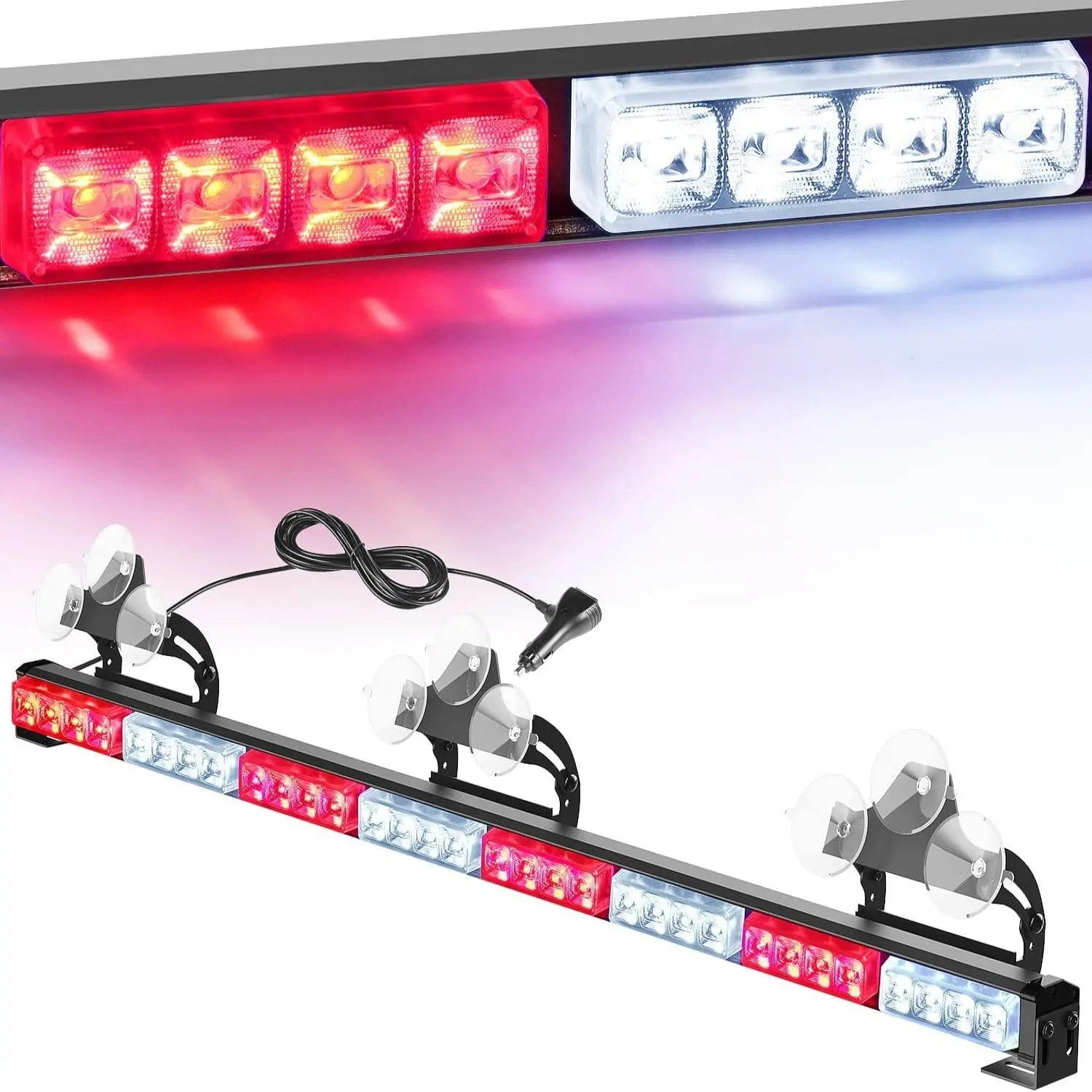 35 Inch 32 LED Traffic Advisor Strobe Light Bar - Red & White Emergency Warning Lights for Trucks, Police Vehicles & Construction Safety