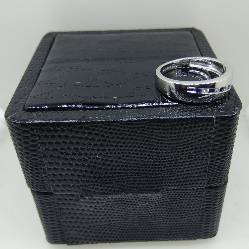 Dazzlingrock Collection Round Blue Sapphire & White Diamond Men's Classic Nine Stone Traditional Anniversary Wedding Band Ring | 925 Sterling Silver | Perfect for Engagement, Wedding, Anniversary & Special Occasions