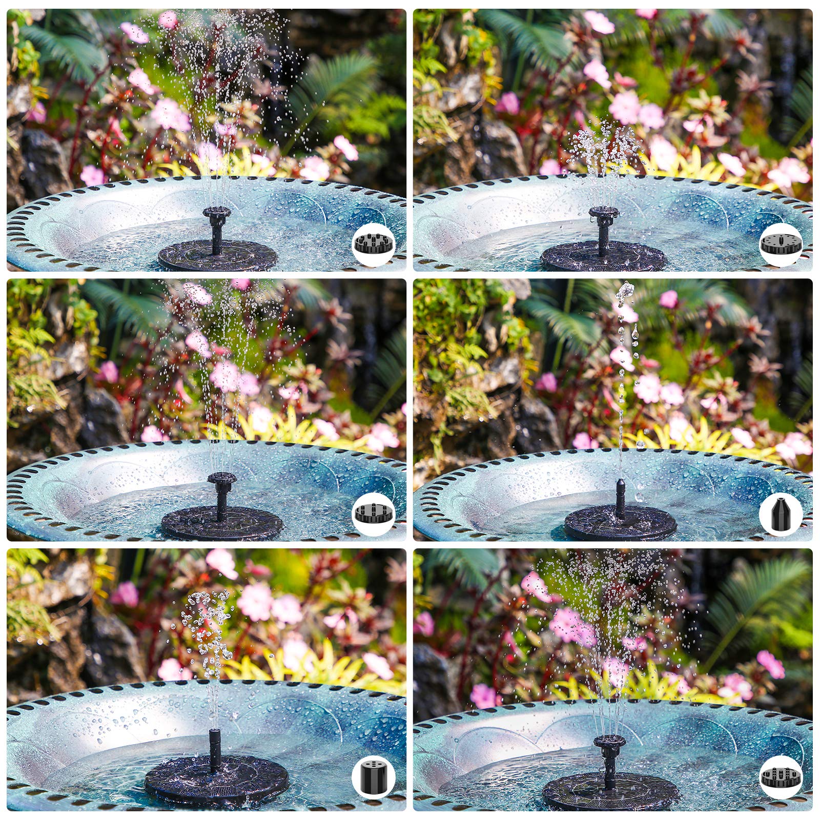 AISITIN 2.5W Solar Powered Bird Bath Fountain Pump with 6 Nozzles - Outdoor Solar Water Pump for Garden, Pond, Pool, Fish Tank & Aquarium | Perfect for Attracting Birds & Enhancing Outdoor Decor