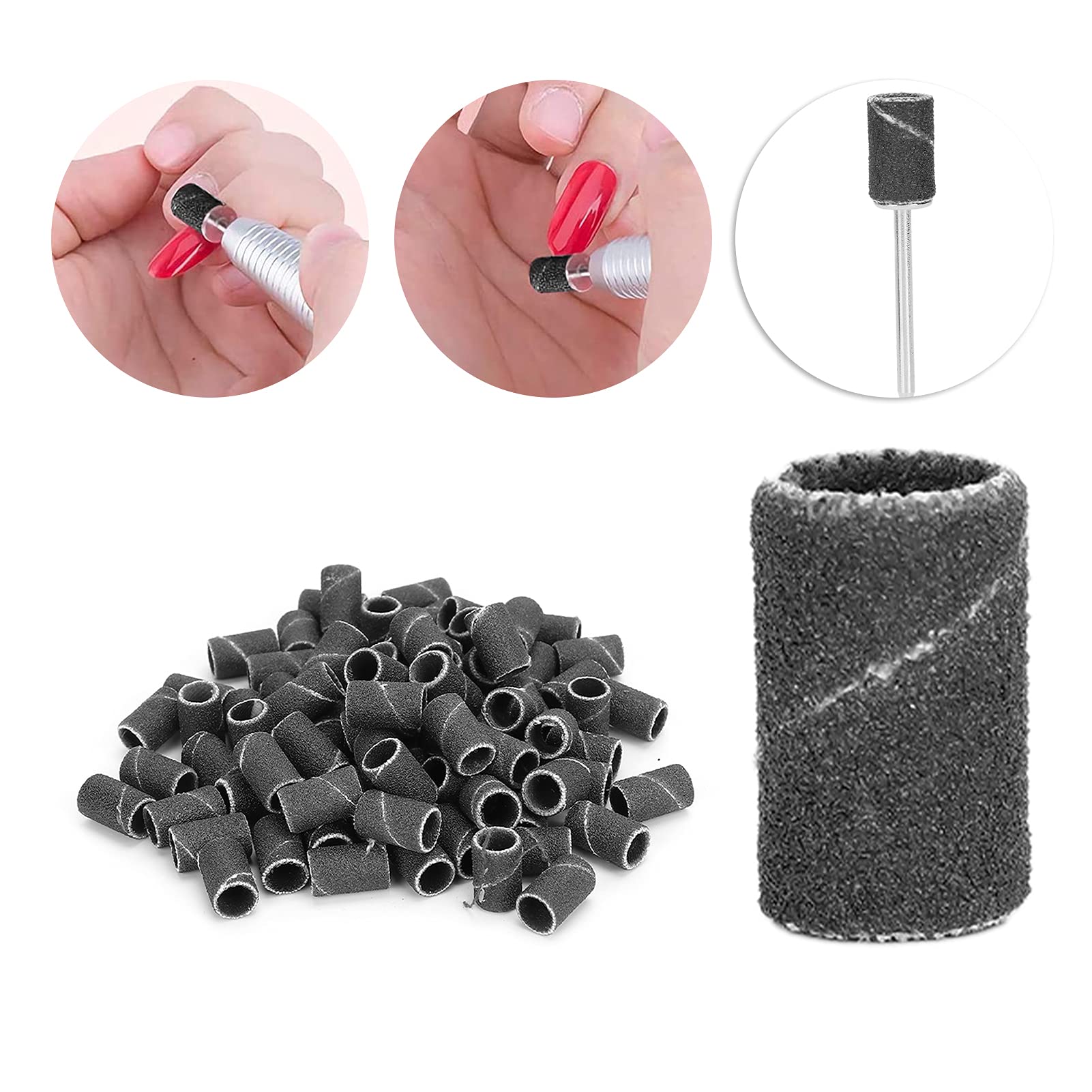 Professional Nail Art Sanding Bands 180 Grit - Durable Nail Drill Bits for Manicure & Pedicure | Salon Quality Sanding Bands for Acrylic & Gel Nails (HQ-13 Black) | Perfect for Nail Shaping, Buffing & Smoothing