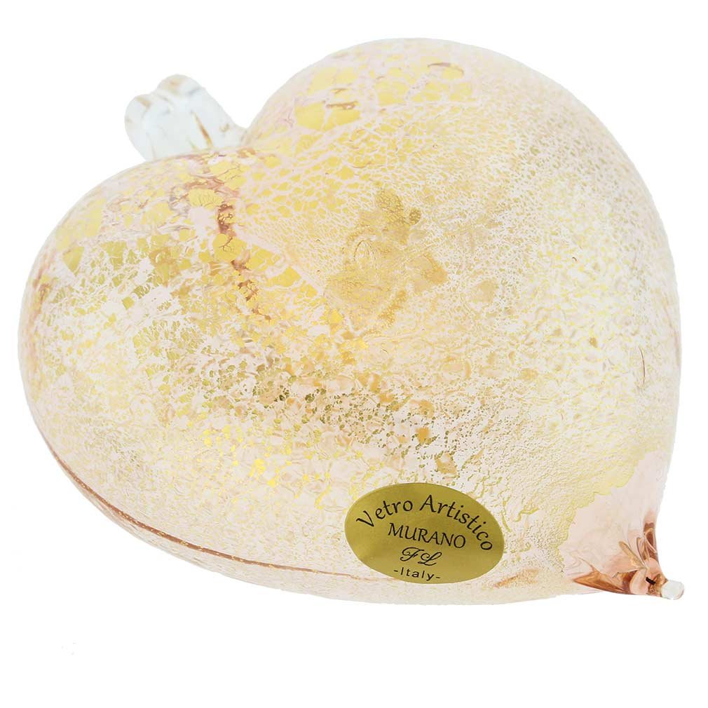 Venetian Murano Glass Heart Christmas Ornament - Pink Gold Elegance | Perfect for Holiday Tree Decor & Festive Gift Giving