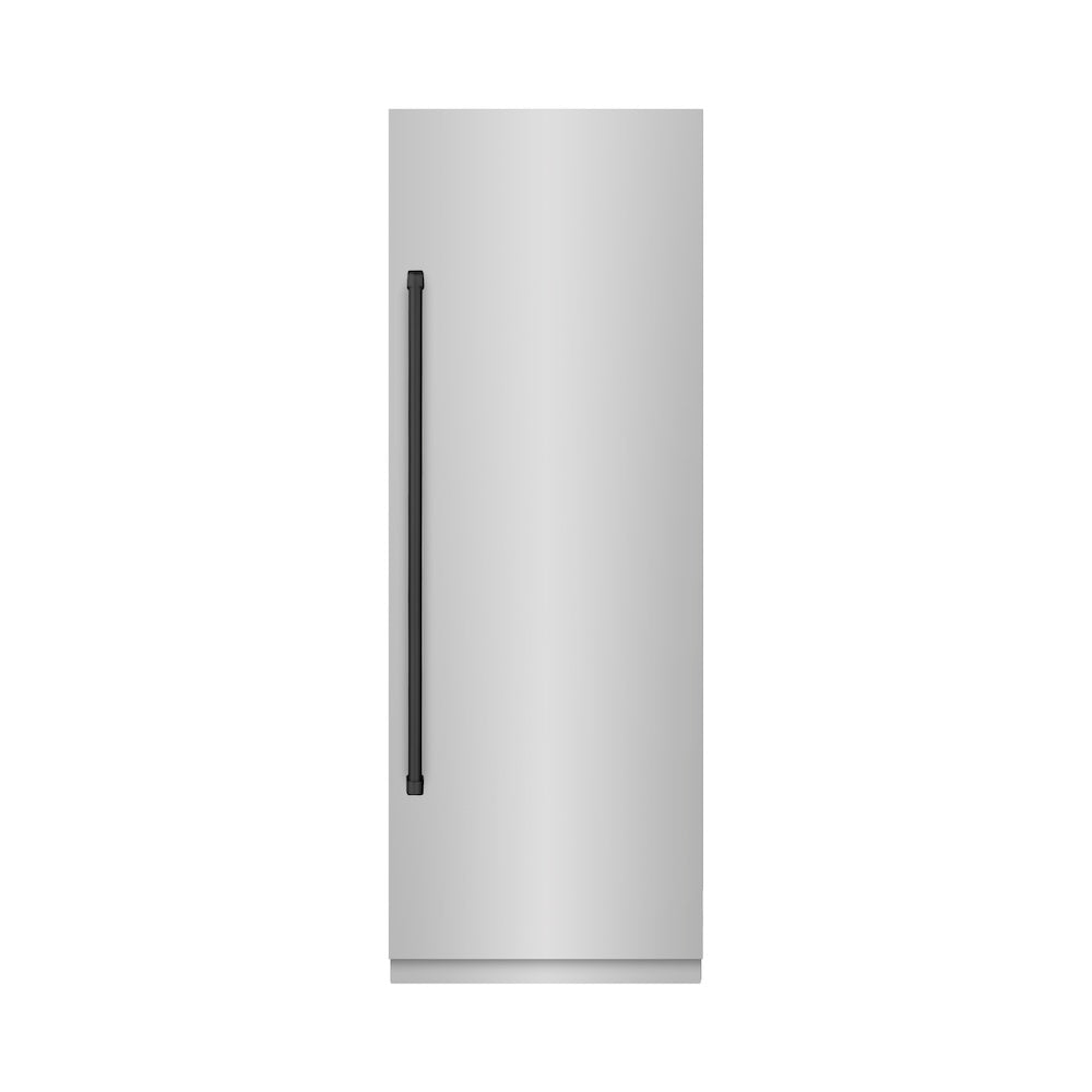 ZLINE Autograph Edition 30-Inch 16.7 cu ft Stainless Steel Column Refrigerator with Graphite Gray Interior & Matte Black Accents - Perfect for Modern Kitchens, Open-Concept Homes & Luxury Appliances (RCRVZ 30430 MB)