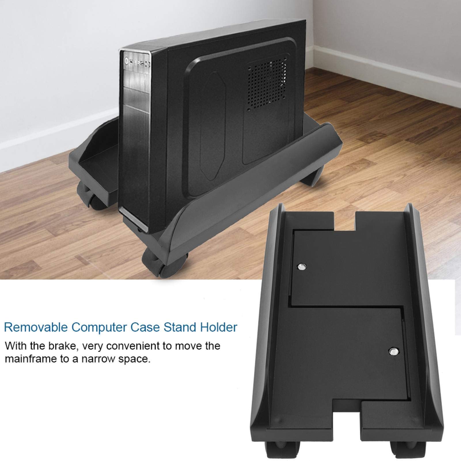 Kuuleyn Removable Computer Case Holder Stand Bracket - Desktop PC Mainframe Storage Rack with Brake (Black) | Perfect for Gaming Setup, Office Workstation & Home Computer Organization