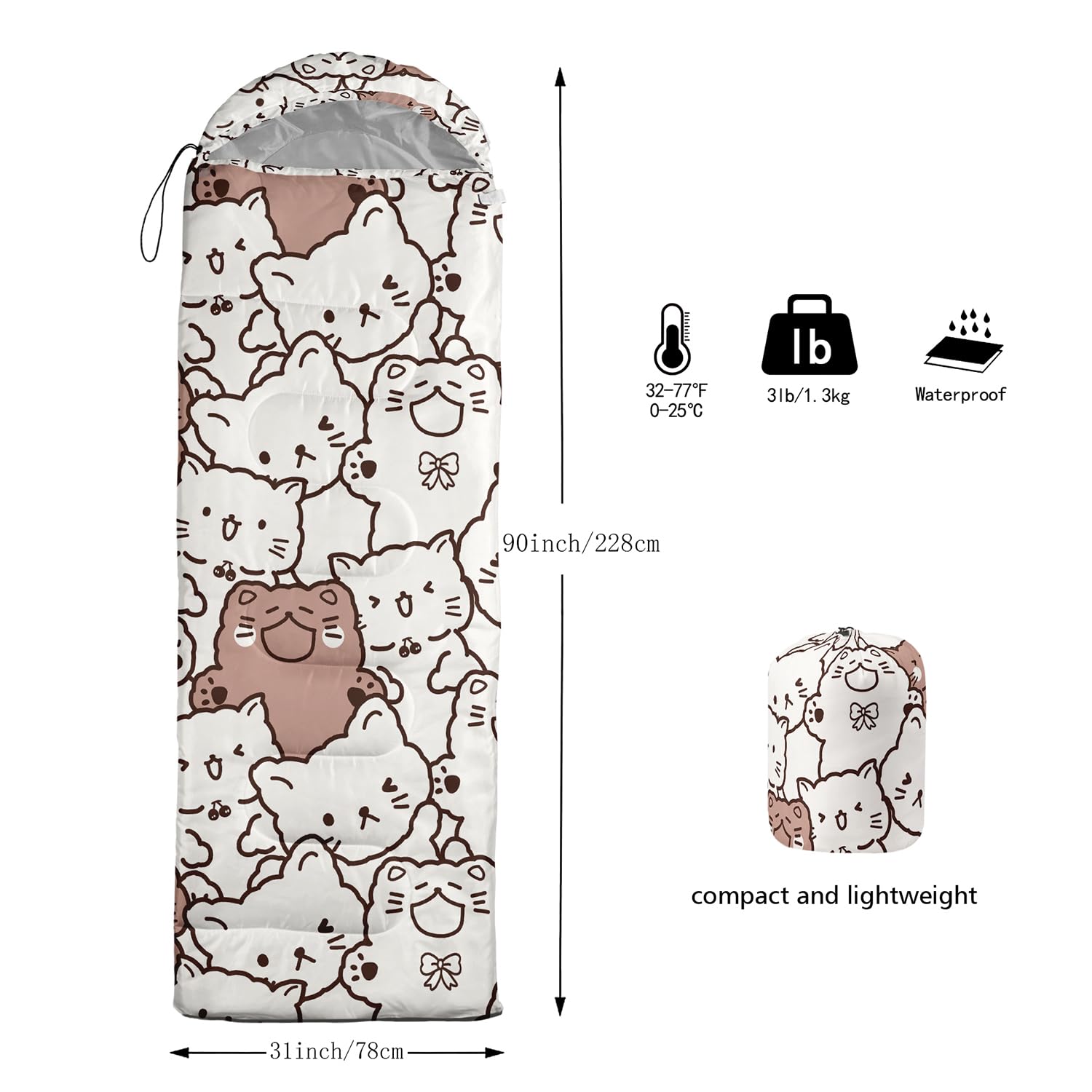 CVHOUSE 3 Season Lightweight Waterproof Sleeping Bag for Adults & Kids - Warm & Cool Weather Camping Gear for Travel, Hiking, and Outdoor Adventures
