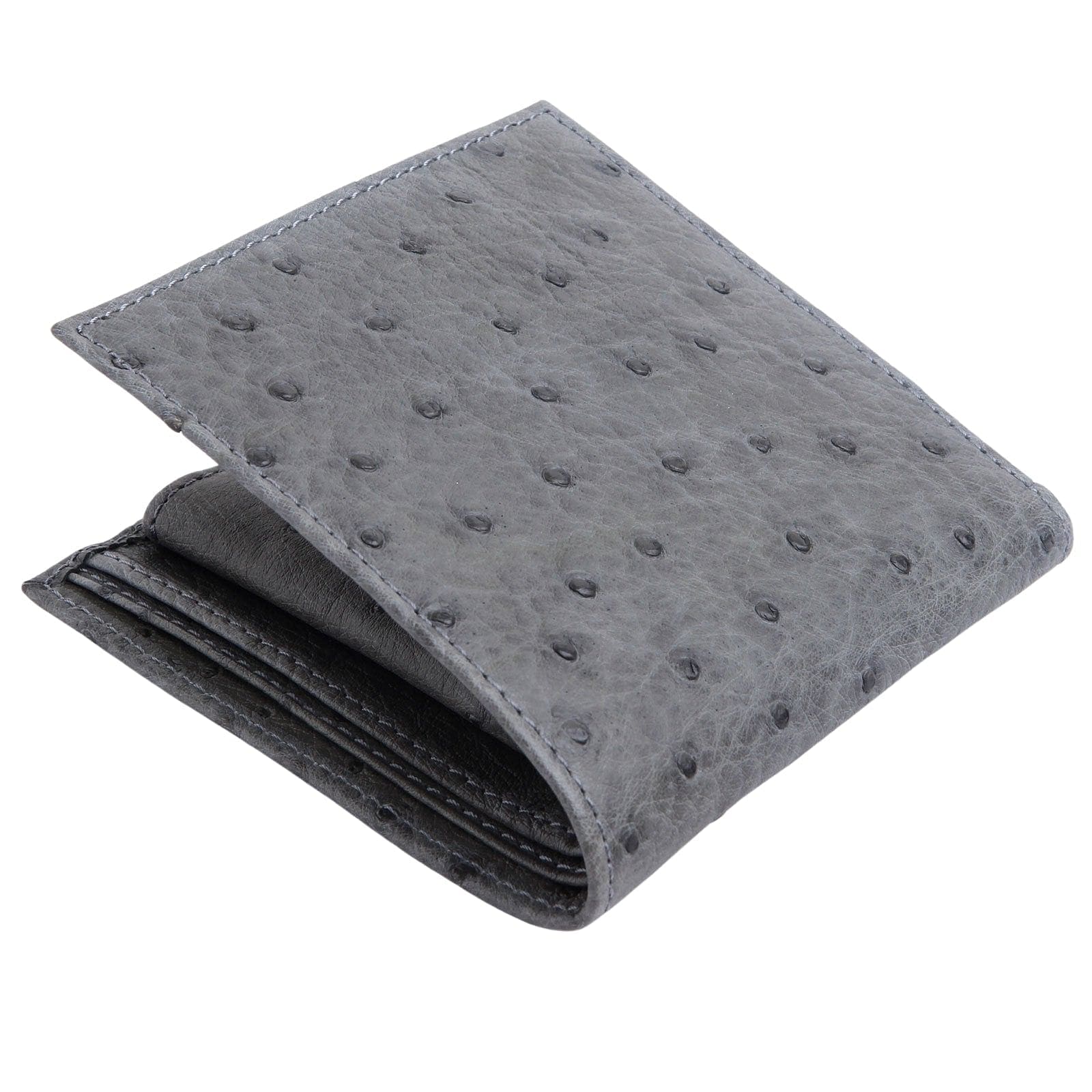 Genuine Ostrich Skin Leather Wallet for Men - Premium Grey Luxury Bifold Wallet - Perfect for Everyday Use, Business & Travel