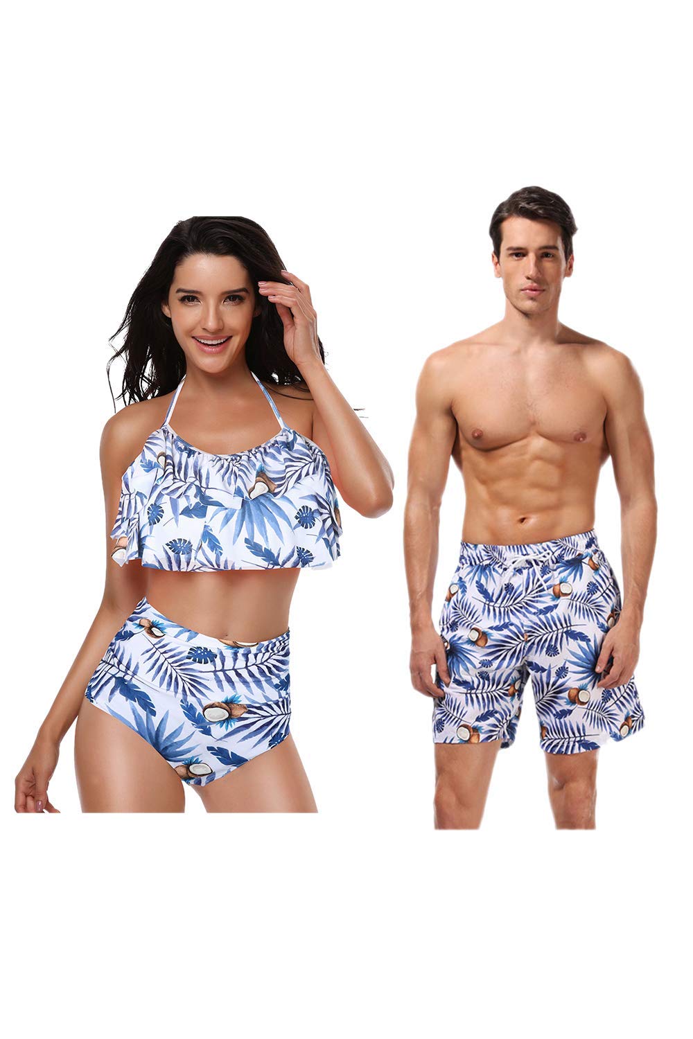 Naliha Couple Matching Swimsuits for Women & Men - High Waisted Tankini Bikini Set - Sexy Beach Bathing Suits for Summer Vacation, Pool Party & Honeymoon