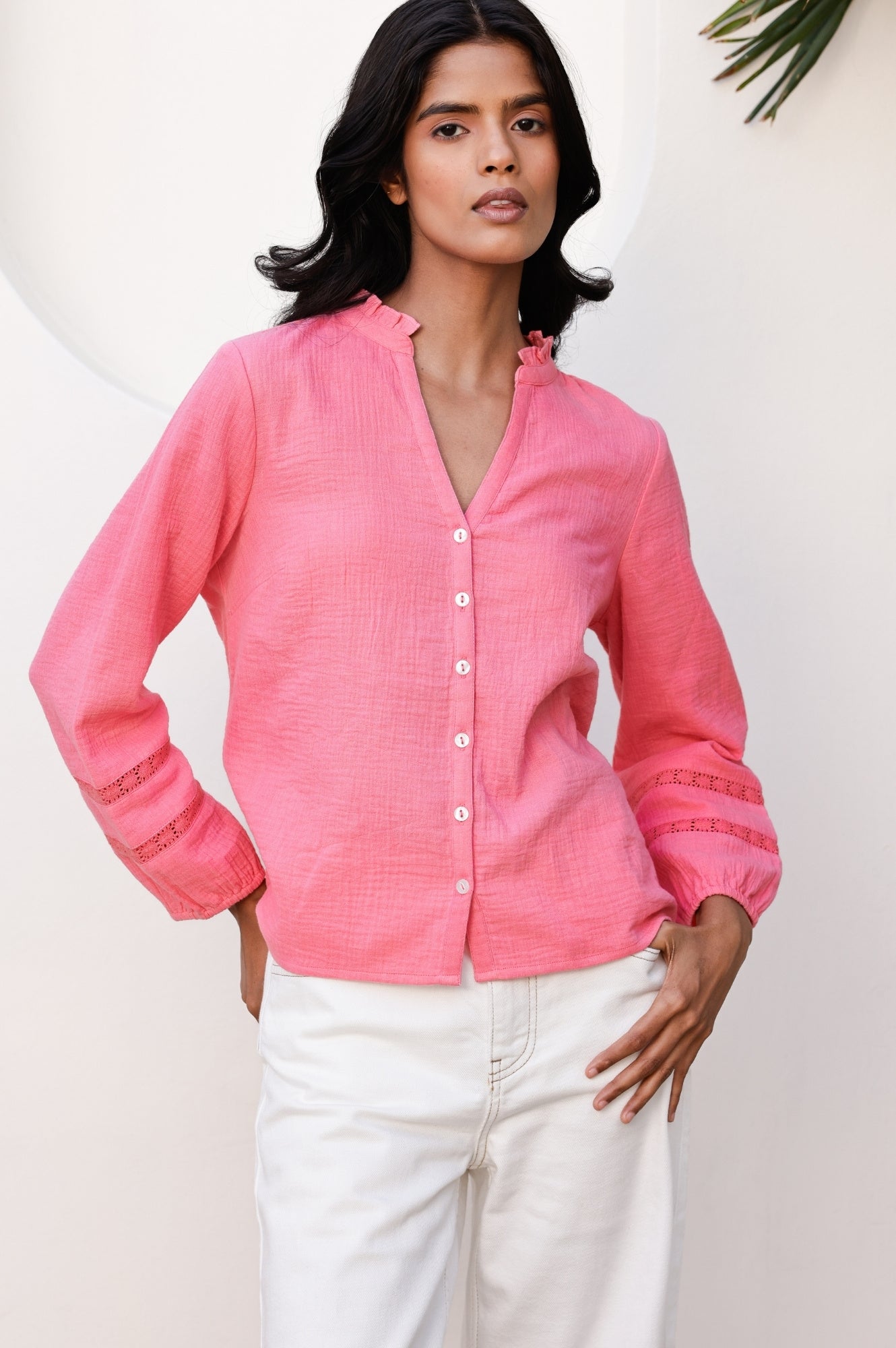 Organic Cotton Cheesecloth Blouse for Women - Soft & Breathable Summer Top in Pink Lemonade | Boho Chic Style for Beach, Vacation & Casual Wear