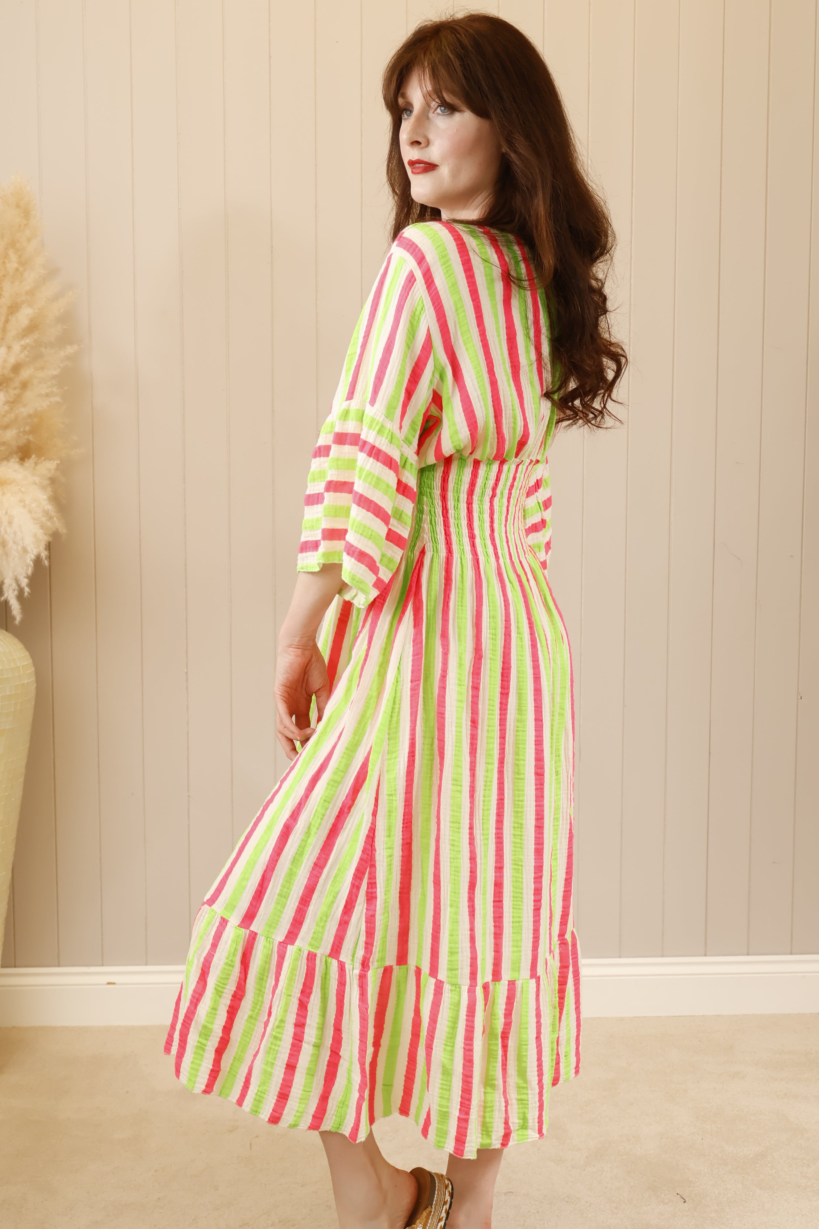 Nayla Neon Stripe Dress for Women - Green Bodycon Party Dress | Perfect for Nightclubs, Cocktail Parties & Summer Vacations