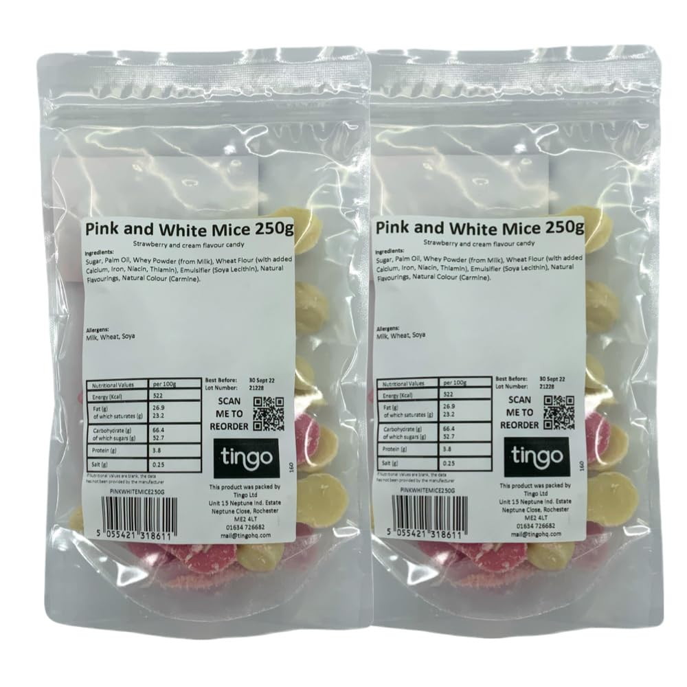 Hannah's Pink and White Candy Mice - 500g (1/2 Kilo) Bag - Sweet Treats for Parties, Gifts, and Movie Nights