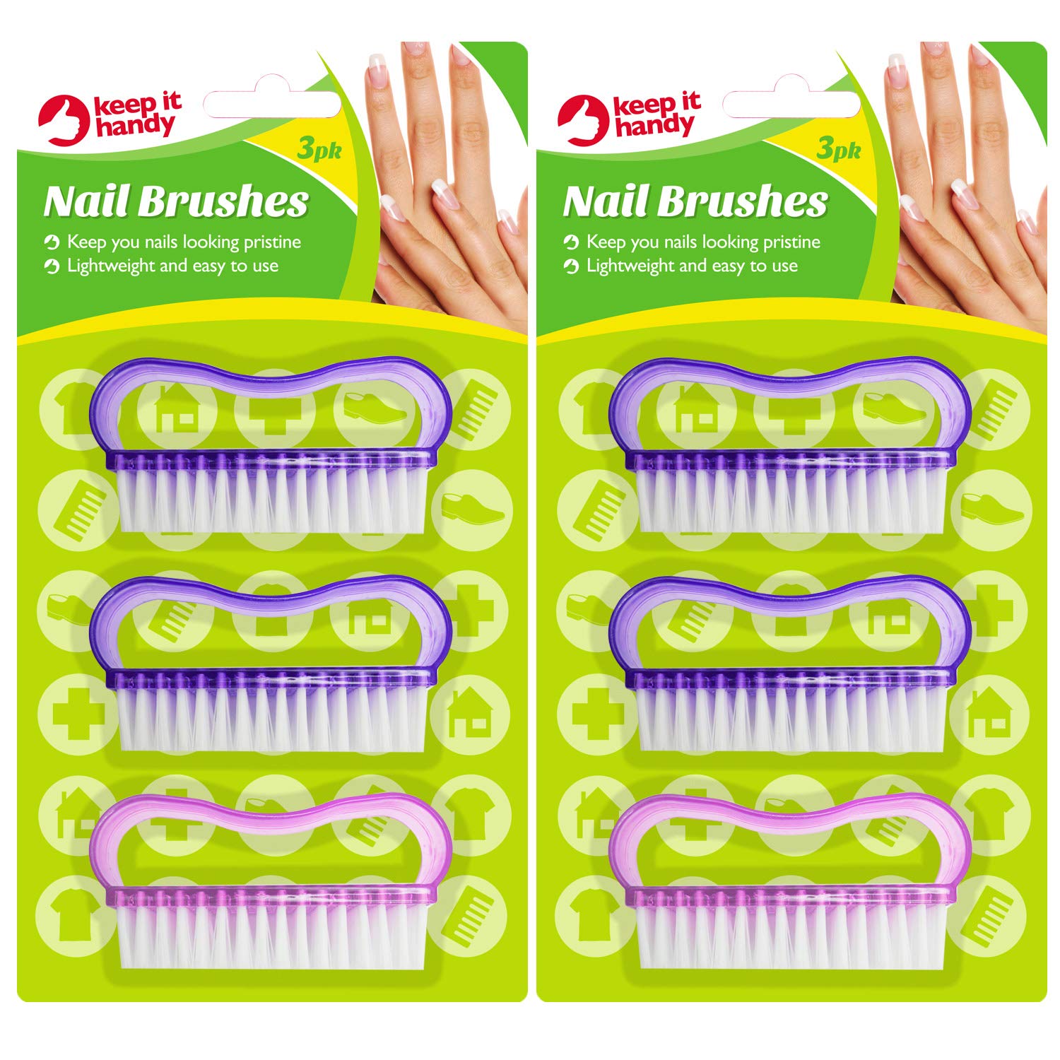6-Pack Nail Brushes for Cleaning Nails - Soft Bristle Nail Brush Set with Handle in Bright Colors | Nail Scrubber & Cleaner for Manicure, Pedicure & Hygiene Care | Perfect for Home, Salon & Travel Use