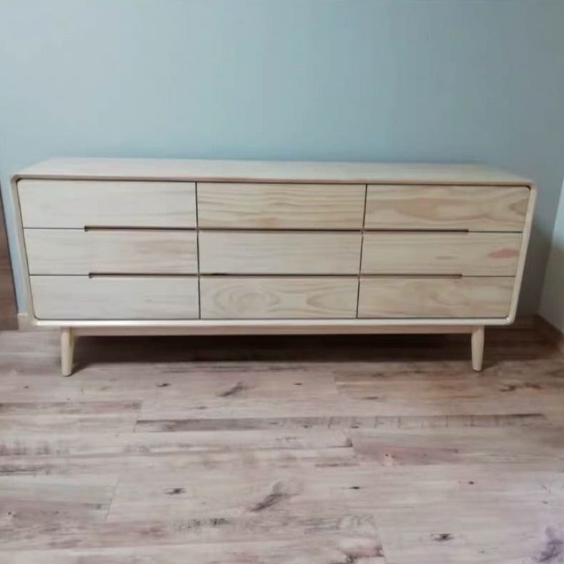Scandinavian Nordic Solid Wood 9-Drawer Dresser by ANGELINA CONRAD - Modern Bedroom Storage Cabinet for Clothes, Accessories & Home Organization