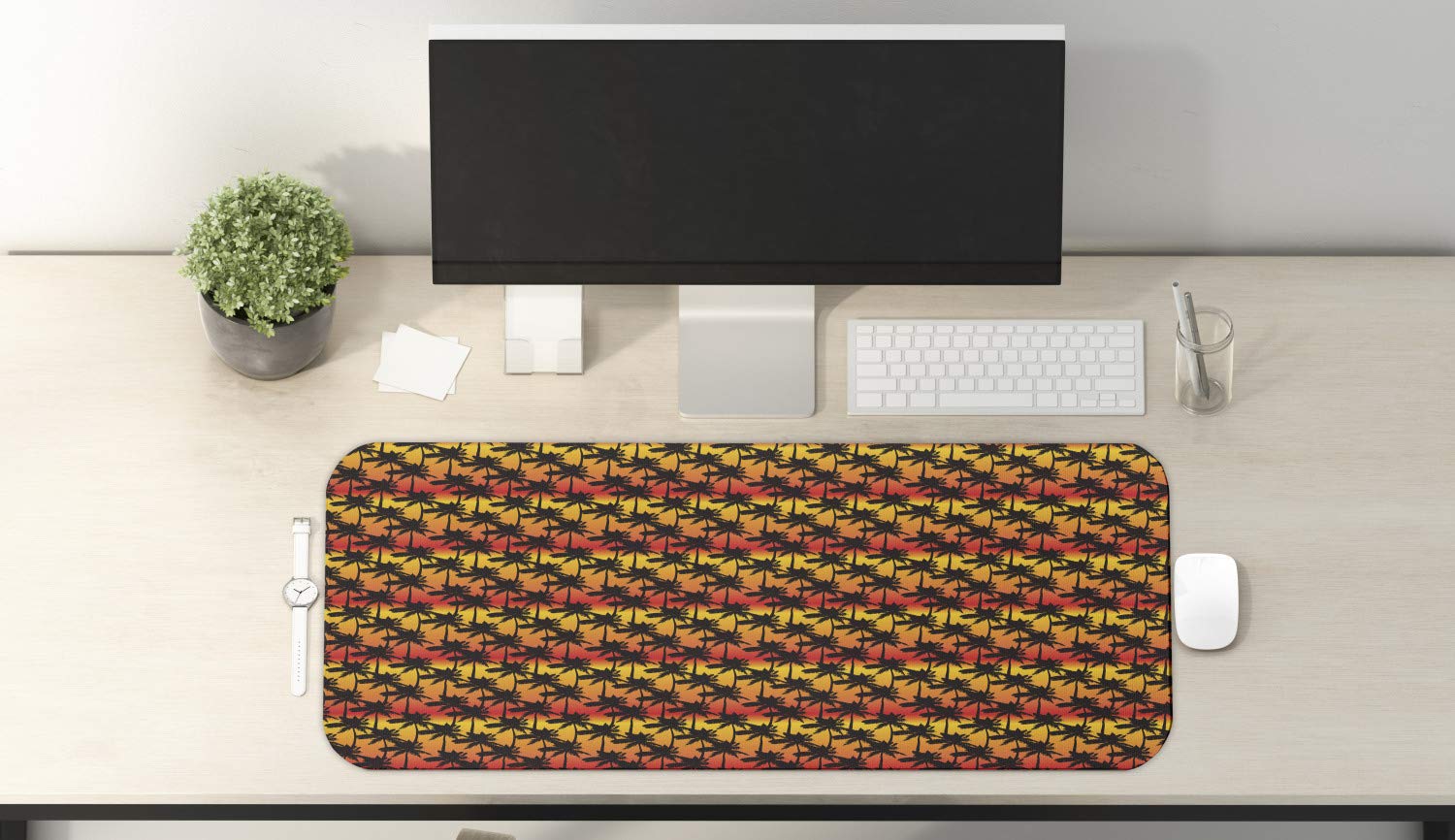 Ambesonne Tropical Computer Mouse Pad - Palm Tree Silhouette Hawaiian Forest Design, Non-Slip Rubber Base, Large 31