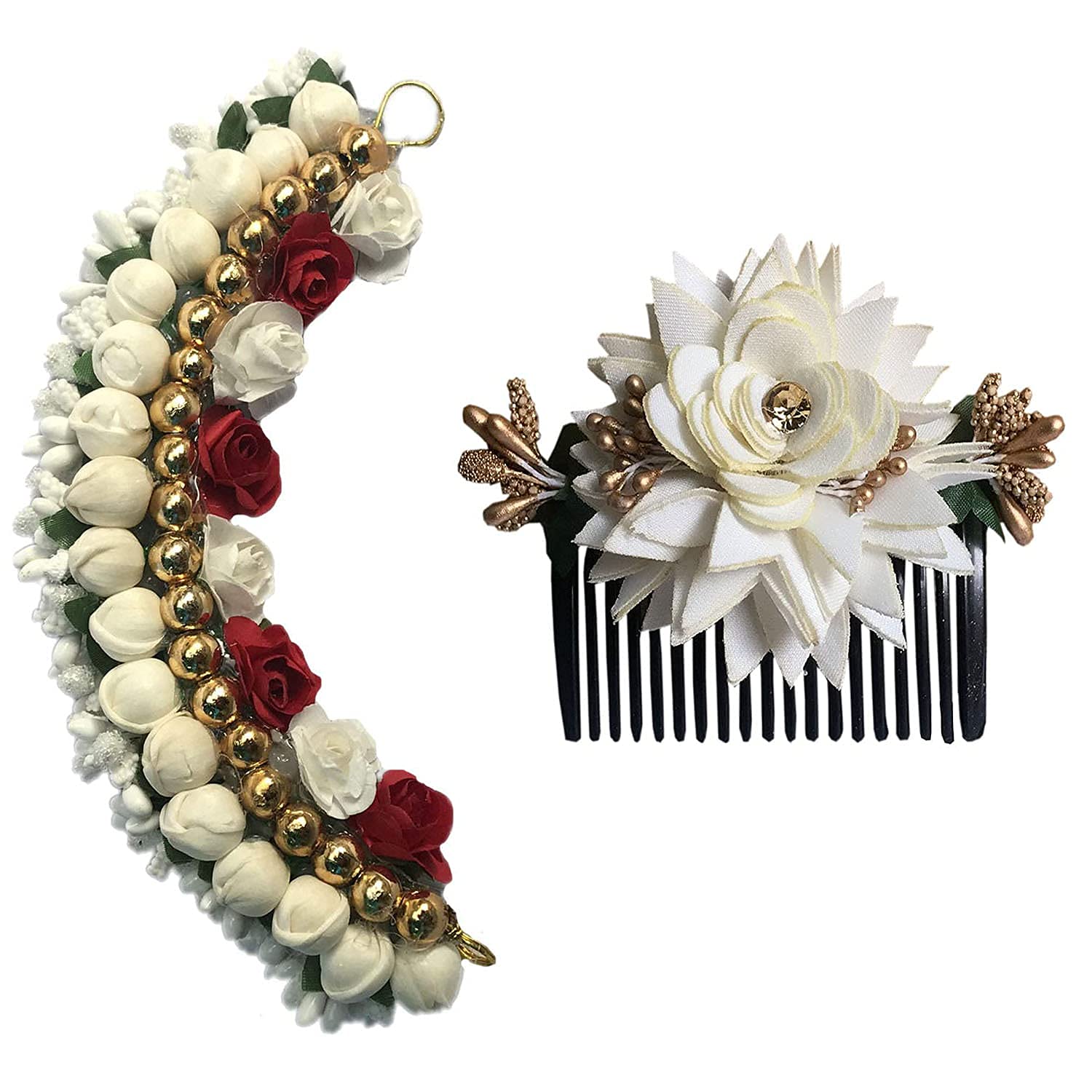 GuruEmbellish Artificial Hair Comb & Hair Bun Tiara Hair Accessories for Women and Girls - Multicolor Hairpieces for Weddings, Parties, and Special Occasions