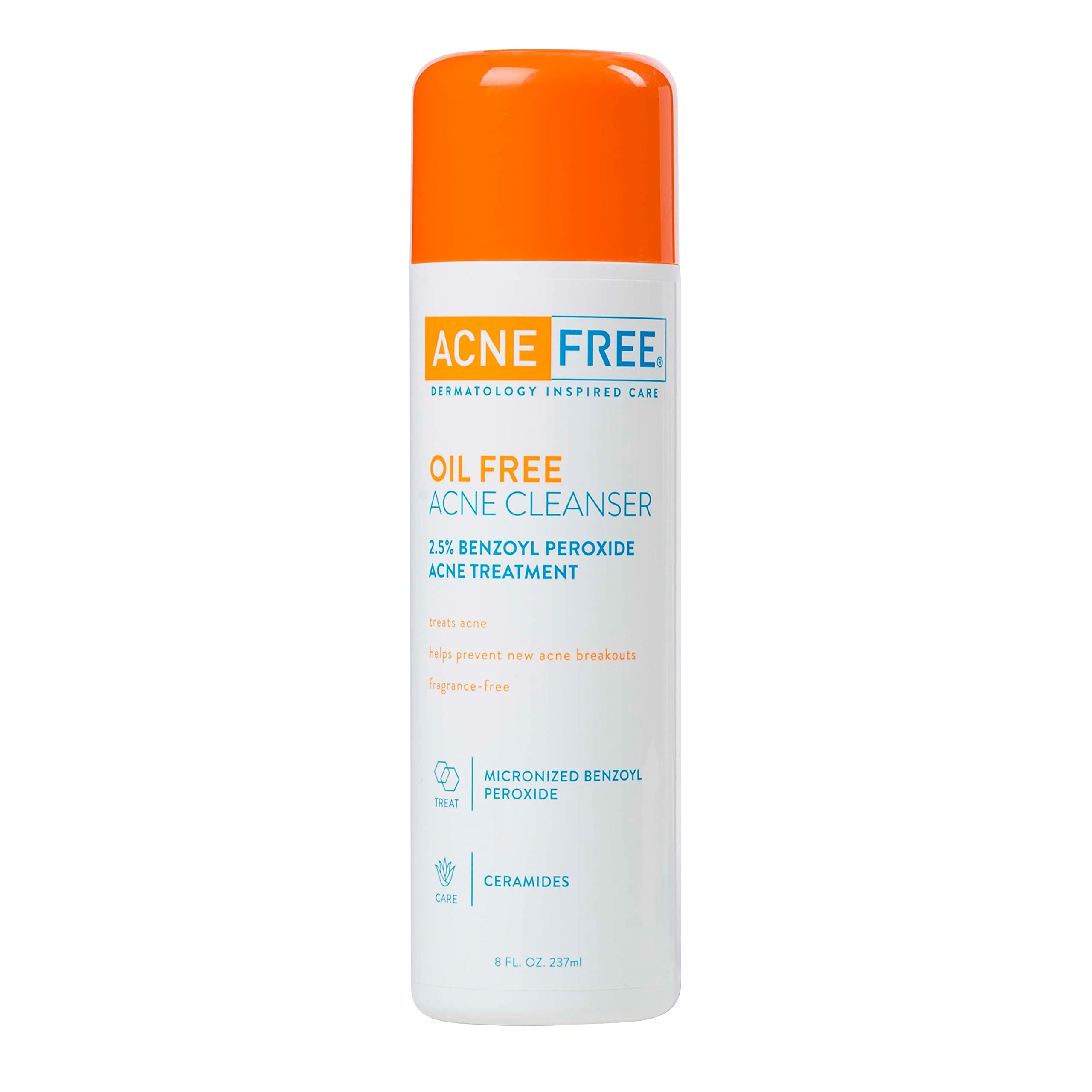 AcneFree Oil-Free Facial Cleanser with 2.5% Benzoyl Peroxide & Glycolic Acid - Acne Treatment & Prevention, Unscented 8 Fl Oz - Gentle Daily Wash for Oily, Acne-Prone Skin