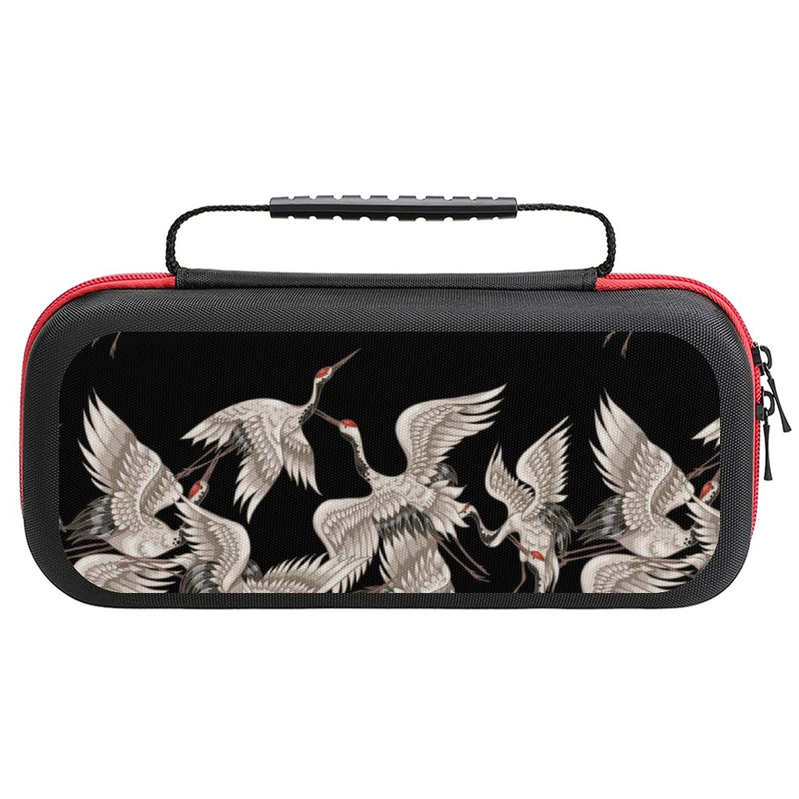 White Cranes Printed Travel Carrying Case for Nintendo Switch Lite & Accessories - Portable Storage Bag for Gaming, Commuting & Outdoor Adventures