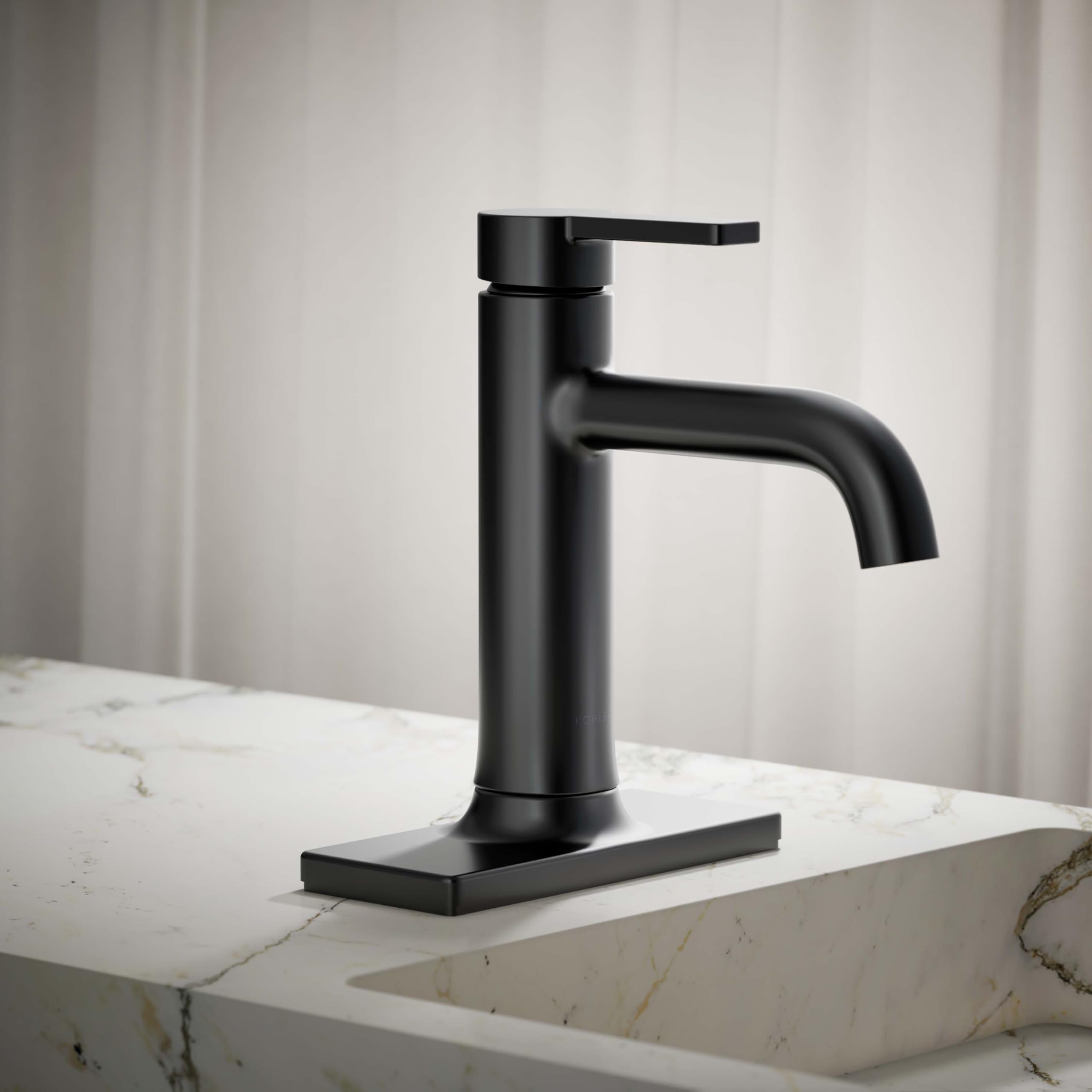Kohler 28126-4K-BL Venza Matte Black Single-Handle Bathroom Sink Faucet with Clicker Drain - 1 Hole Installation, 1.0 GPM Water Flow - Perfect for Modern Bathrooms, Powder Rooms & Guest Baths