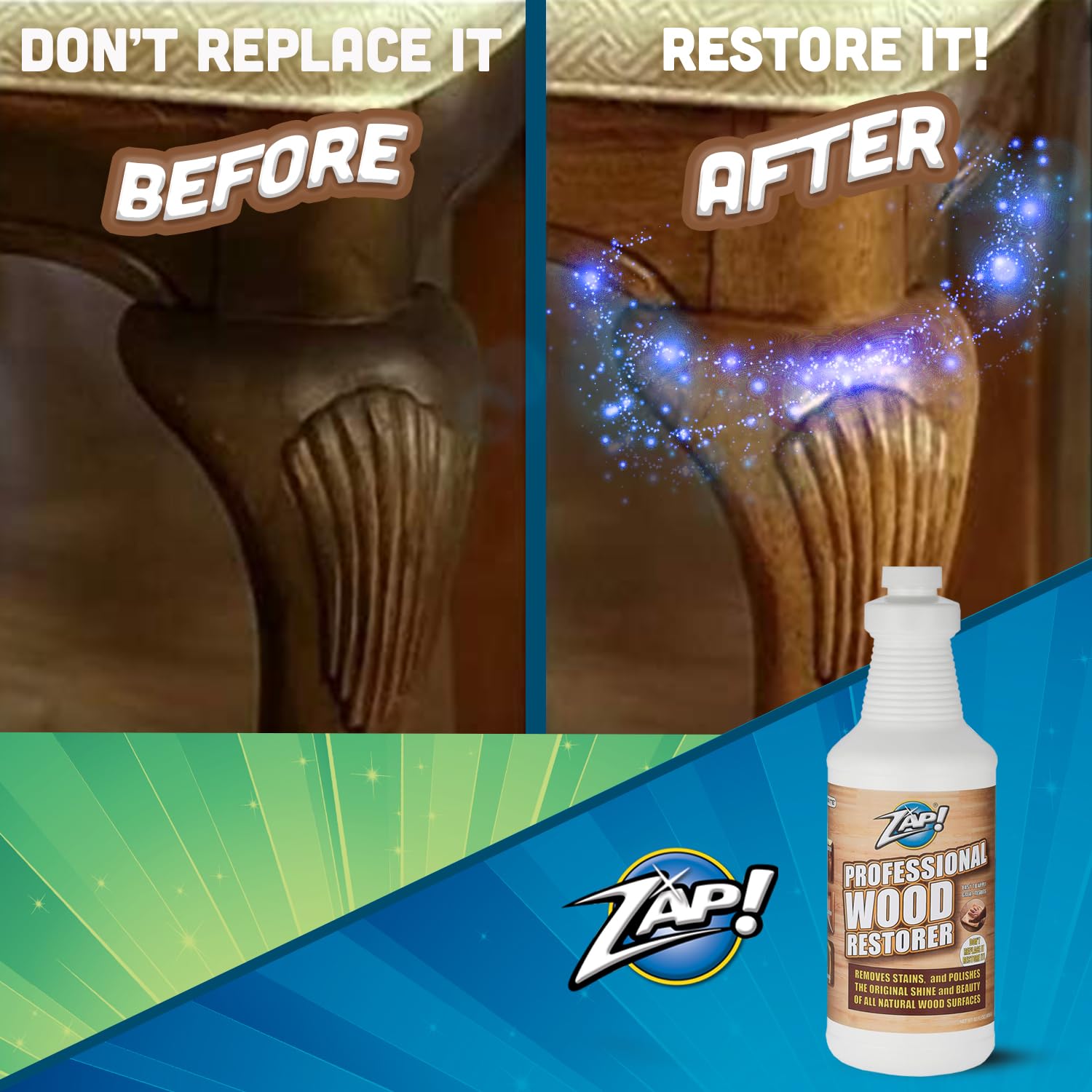 Professional Wood Cleaner & Restorer - Deep Cleans, Polishes & Restores Wooden Furniture, Hardwood Floors, Kitchen Cabinets & Tables | Heavy Duty 32oz Wood Treatment for Home, Office & Outdoor Use