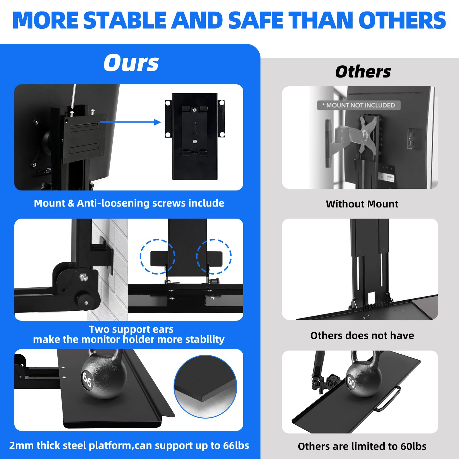 Adjustable Monitor Wall Mount with Foldable Keyboard Tray - VESA Compatible for 17