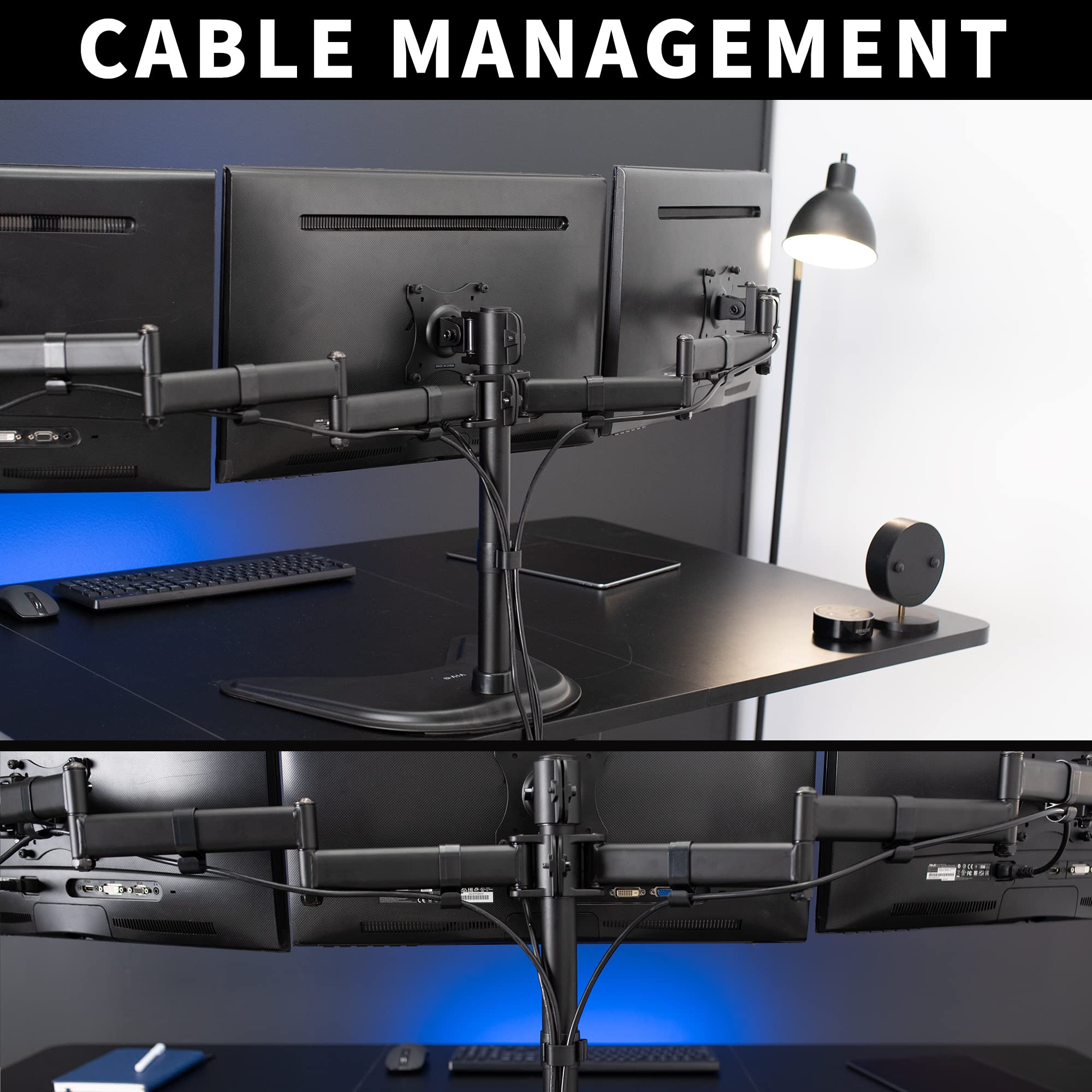 VIVO Triple Monitor Stand for 3 Screens up to 24 Inches, Fully Adjustable Desk Mount Free Standing LCD Monitor Arm STAND-V003P - Perfect for Home Office, Gaming Setup, and Multi-Tasking Workspaces