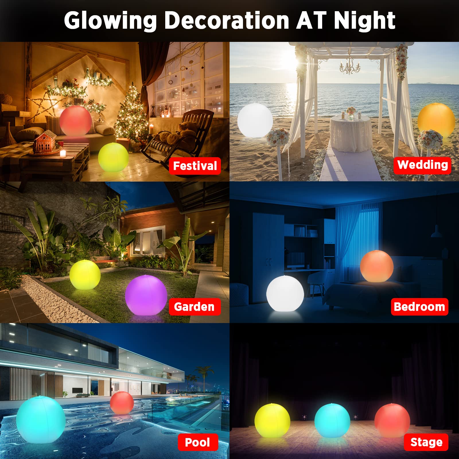4 Pack LED Light Up Beach Balls for Kids - 12