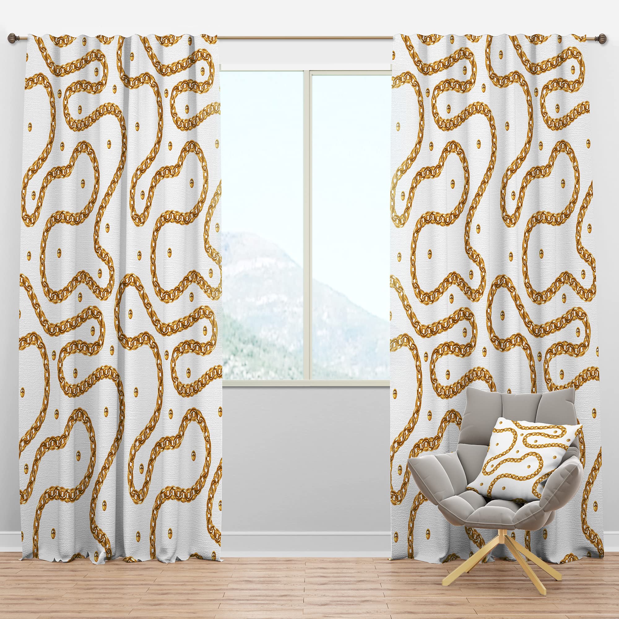 DesignQ Blackout Curtains with Golden Chain Necklace Pattern - Thermal Insulated Single Panel (52x84 inches) for Bedroom & Living Room - Perfect for Light Blocking, Privacy & Energy Efficiency