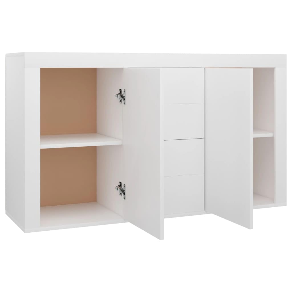 White Engineered Wood Sideboard Cabinet - Modern Storage Solution for Living Room, Bedroom, Office | Buffet Bookcase with Drawers & Shelves for Home Organization