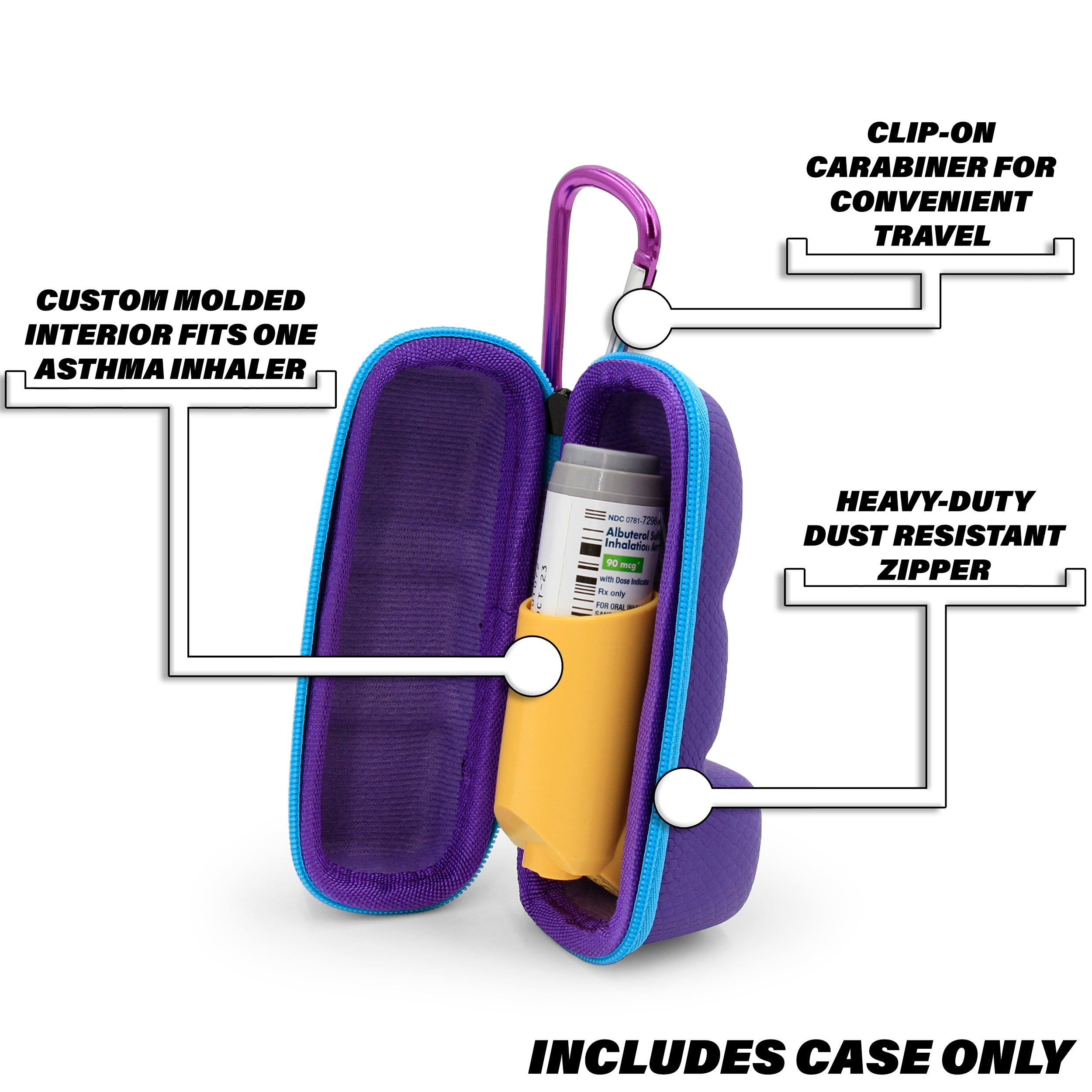 Professional Inhaler Case for Albuterol & Rescue Inhalers - Protective Storage (Up to 4 Inches) - Perfect for Travel, Gym & Emergency Use