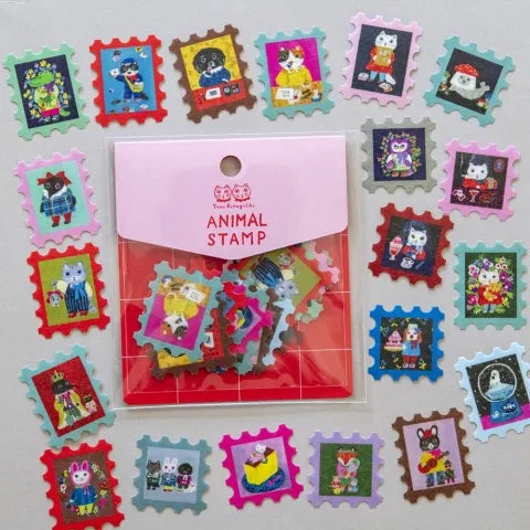 Yumi Kitagishi Flake Stickers 20-Piece Set - Cute Animal Stamp Stickers for Scrapbooking, Journaling, and DIY Crafts | Perfect for Planners, Cards, and Gift Decorations