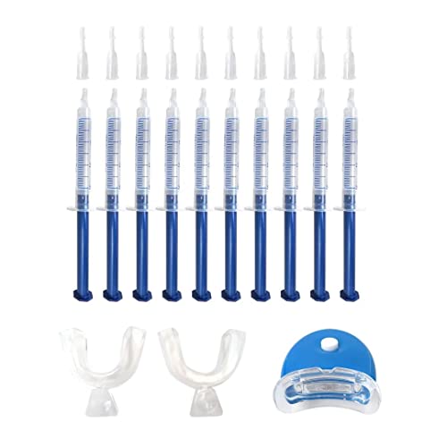 Professional Teeth Whitening Gel Kit with LED Accelerator Light - Safe, Fast & Effective (10 Syringes, 44% Carbamide Peroxide) for Brighter Smile at Home or Before Special Events