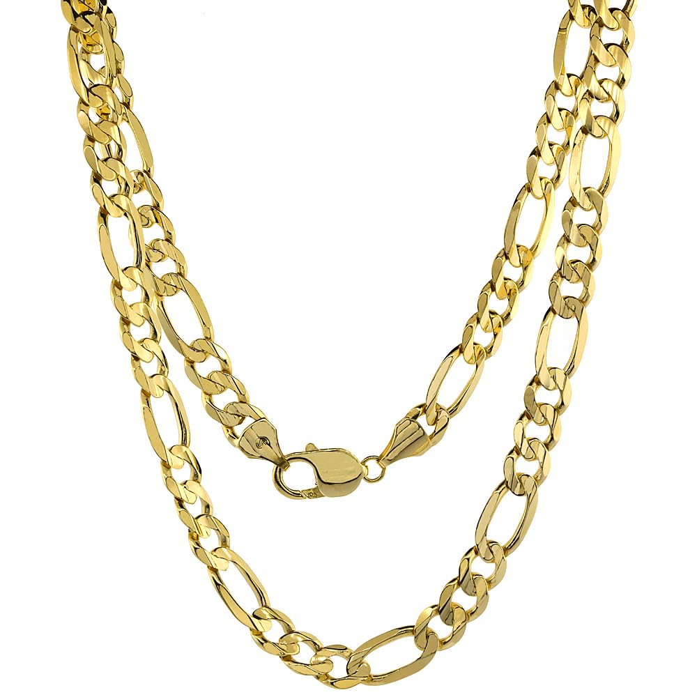 10K Solid Yellow Gold 9mm Figaro Chain Necklace & Bracelet Set for Men and Women - High Polished Concave Design, 22-30 Inch - Perfect for Gifts, Weddings, Anniversaries and Everyday Luxury Wear