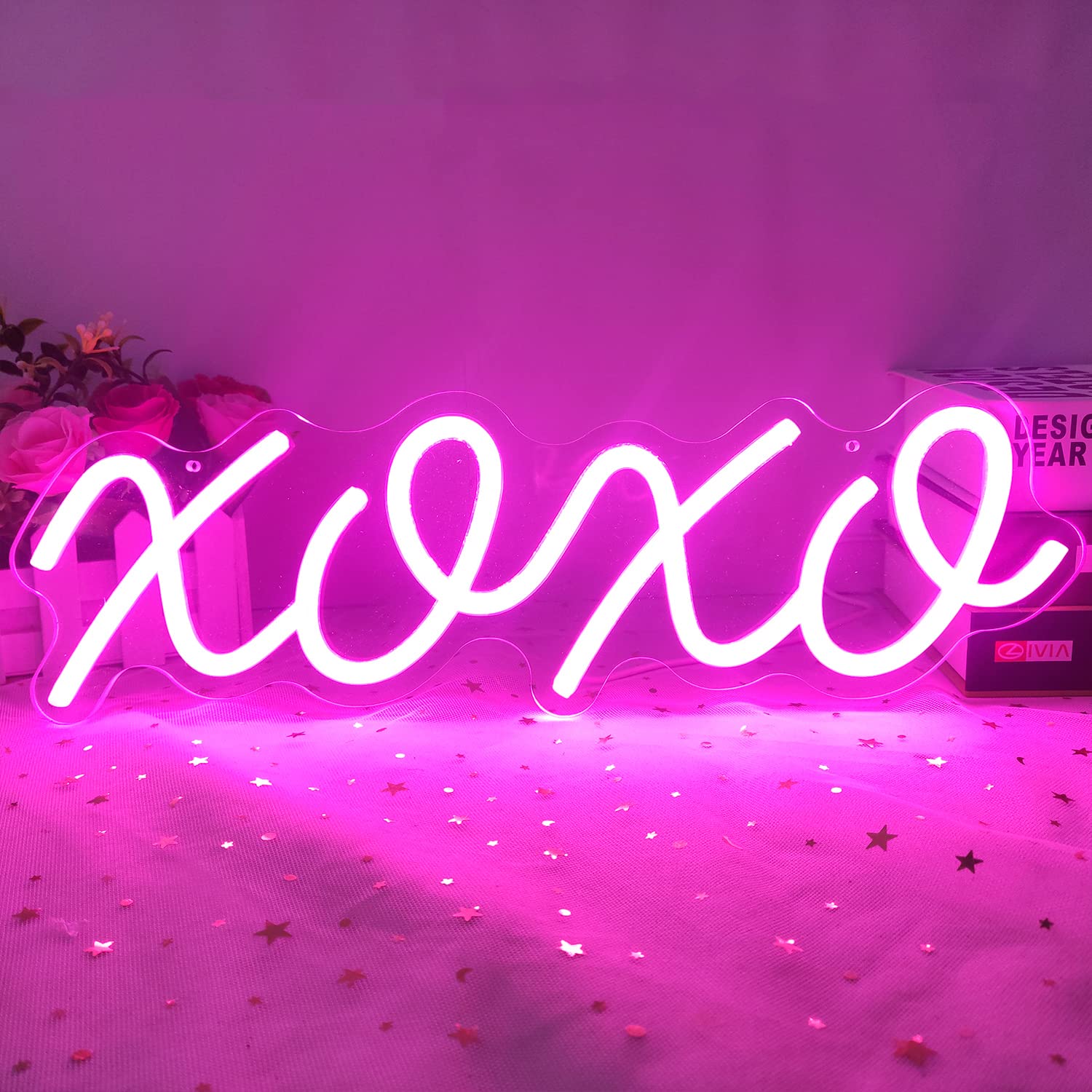 XOXO Neon Sign - Dimmable Pink LED Wall Decor (16.5x5 inches) | Handmade Bedroom Sign for Girls, Aesthetic Living Room & Bar Decor | Perfect Gift for Valentine's Day, Christmas | Ideal for Home, Cafe, Wedding, Birthday Party Decorations