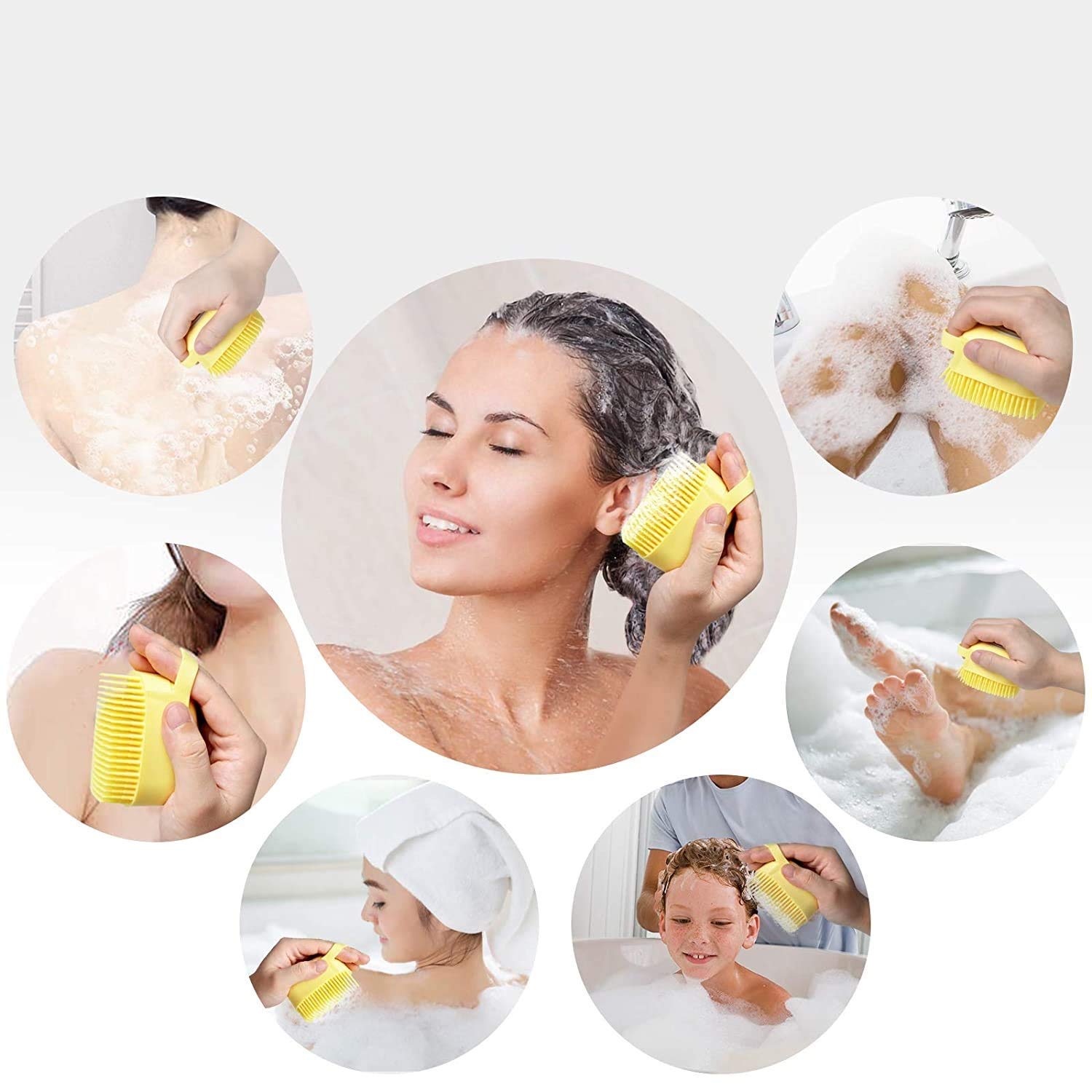 Kriya 1-Piece Silicone Body Scrubber & Exfoliating Bath Brush with Built-in Shampoo/Soap Dispenser - Unisex & Kids Use - Yellow (Multicolor Options) - Perfect for Shower, Bath & Spa Exfoliation