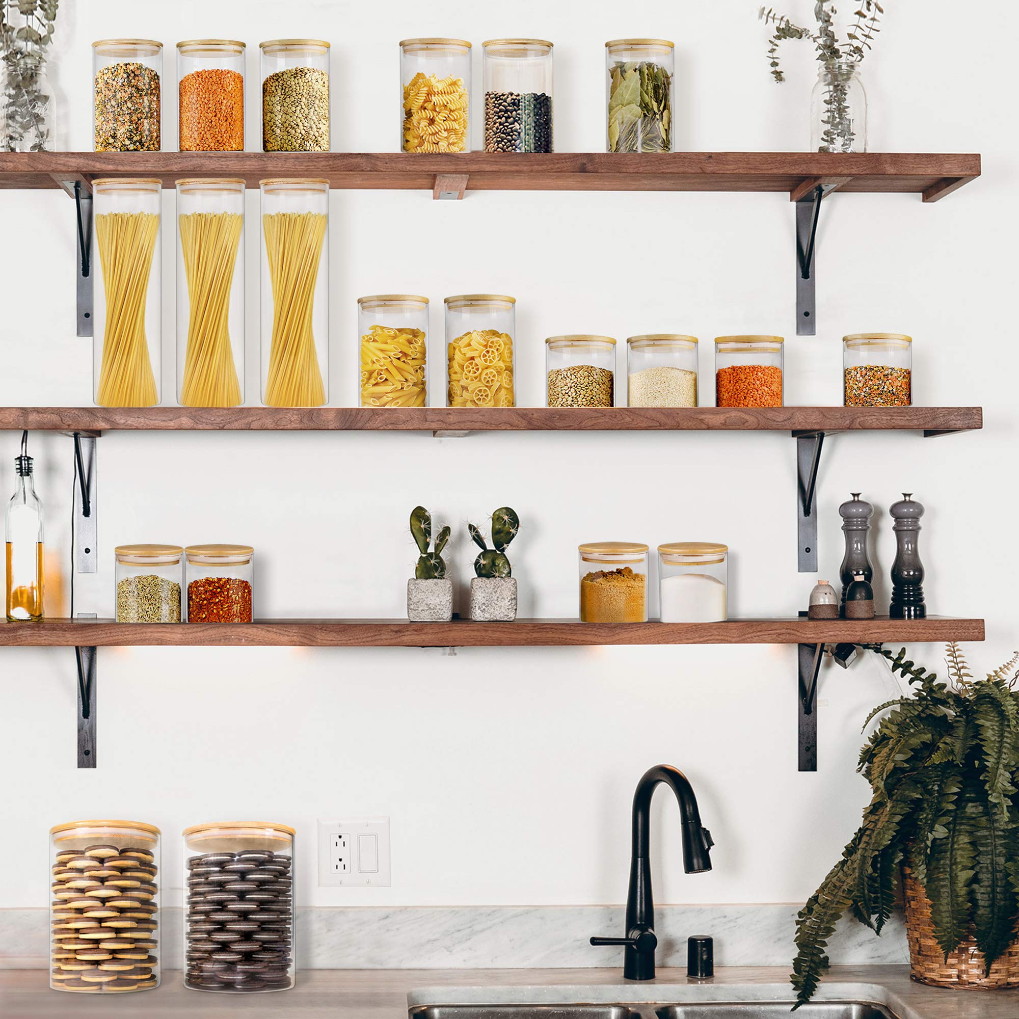 Airtight Glass Jars with Bamboo Lids - 100oz Large Food Storage Containers Set for Flour, Sugar & Pantry Organization - Perfect for Kitchen, Baking & Bulk Food Storage