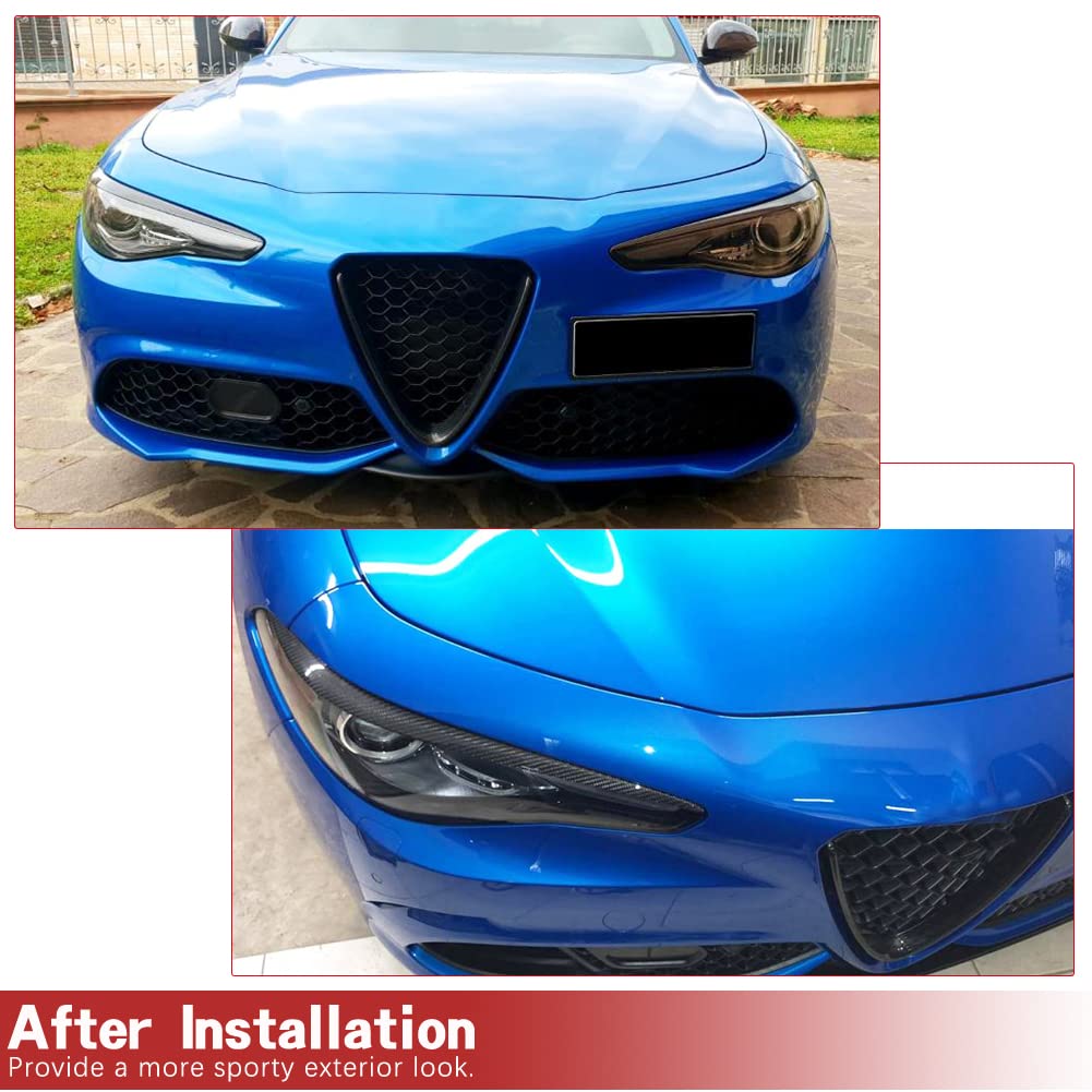 Carbon Fiber Headlight Cover for Alfa Romeo Giulia 2015-2018 | Matte Black Eyelid Protector | Easy Install Headlamp Decoration Sticker | Perfect for Car Shows & Daily Protection
