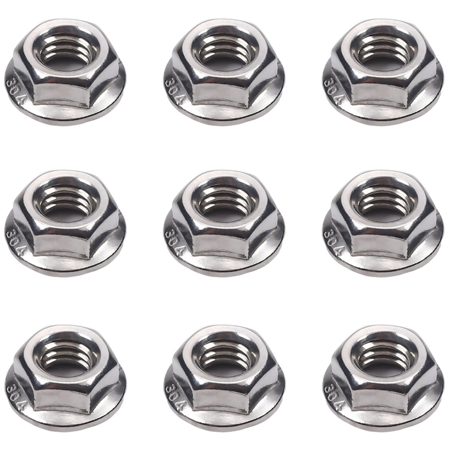 MroMax 10Pcs 5/16-18 Serrated Flange Hex Lock Nuts 304 Stainless Steel - Bright Finish Hardware Nuts for Automotive, Motorcycle, Generator & Home Appliance Repair - Rust-Resistant & Durable Fasteners for DIY Projects and Industrial Use