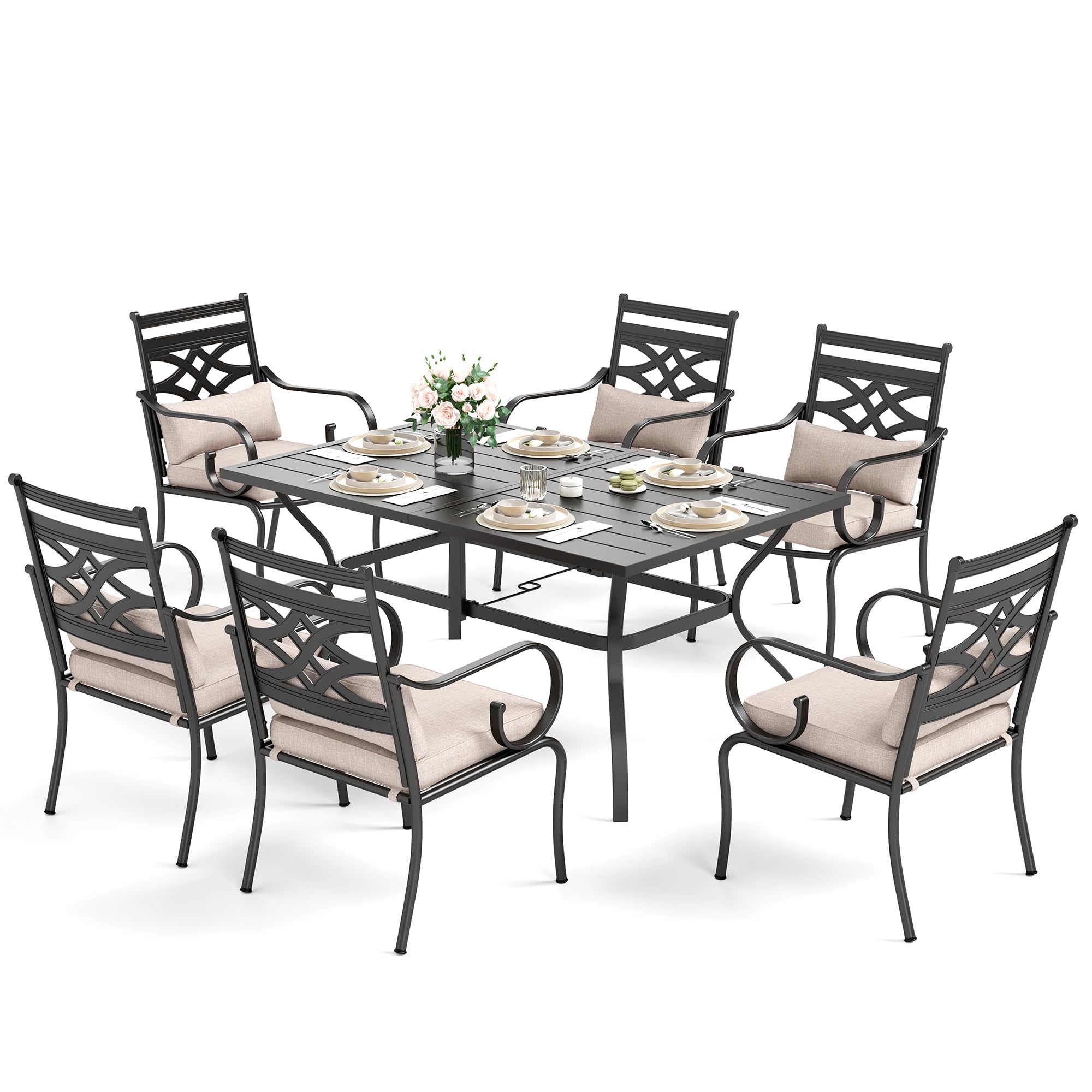 Sophia & William 6-Piece Outdoor Patio Dining Set with 60-Inch Black Table & Chairs | Removable Cushions | Perfect for Backyard BBQs, Garden Parties & Poolside Dining