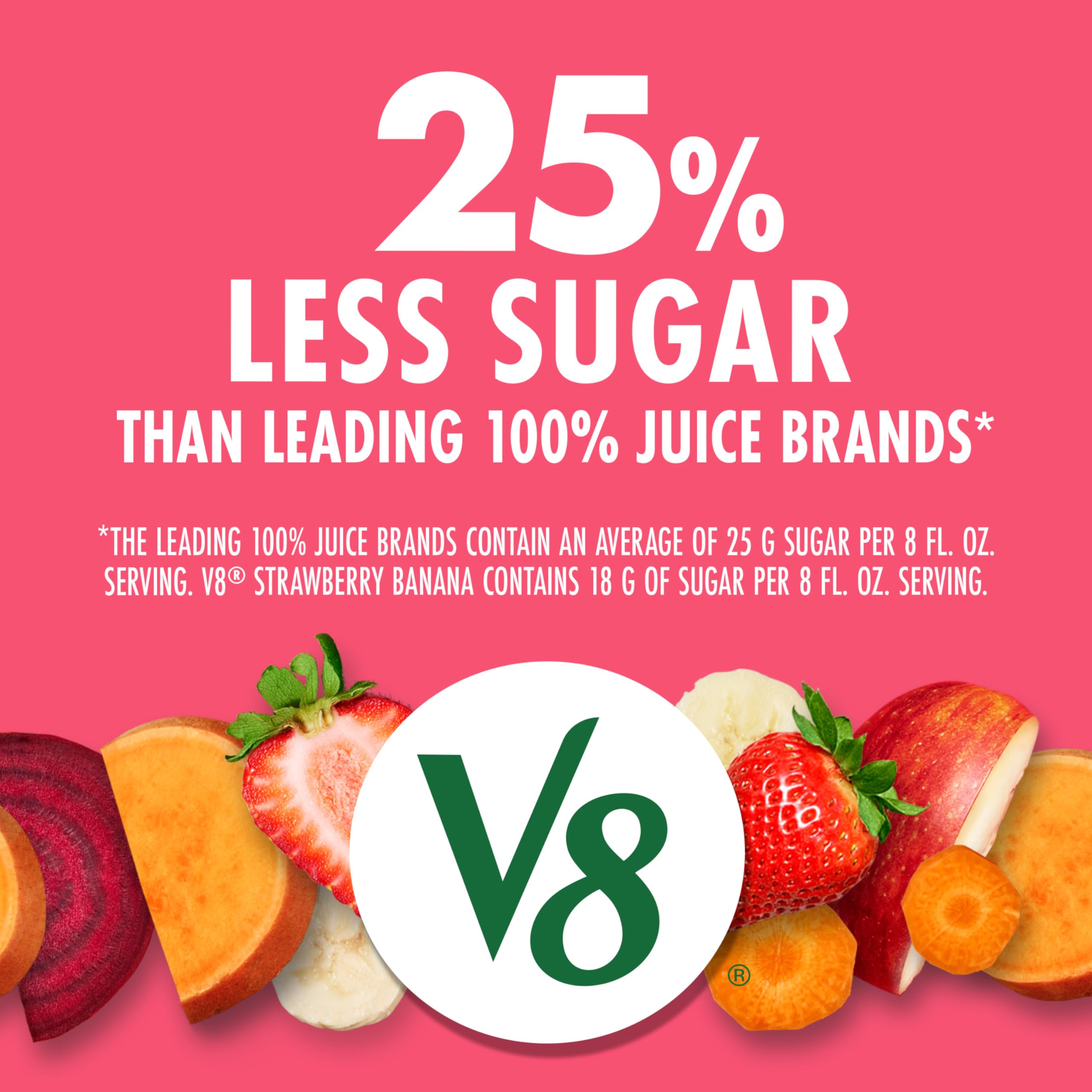V8 Strawberry Banana 100% Fruit and Vegetable Juice - 46 fl oz Bottle - Healthy Drink for Breakfast, Workout & On-the-Go Hydration