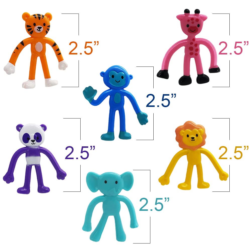 ArtCreativity 48-Piece Bendable Animal Figures Set - Panda, Tiger, Giraffe, Monkey, Elephant & Lion - Stress Relief Toys for Kids, Easter Basket Stuffers & Zoo Birthday Party Favors - Perfect for Classroom Rewards, Sensory Play & Party Decorations