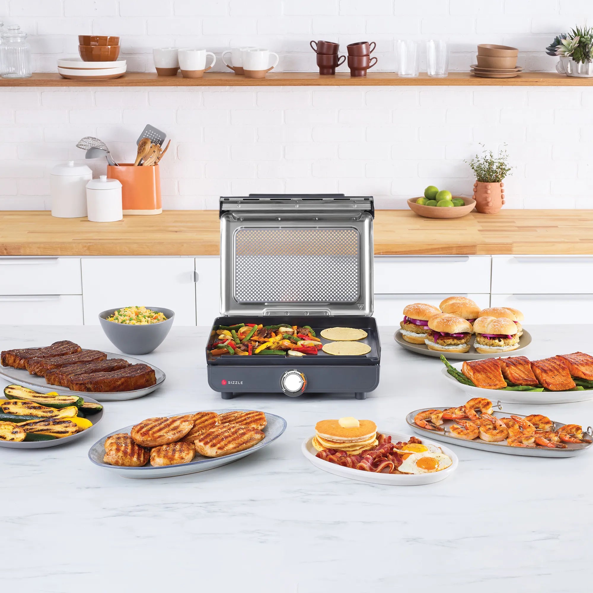 Ninja Sizzle Indoor Electric Grill with Flat Plate - Countertop Smokeless Grill for Steak, Chicken, Vegetables - Perfect for Small Kitchens, Apartments & Healthy Cooking