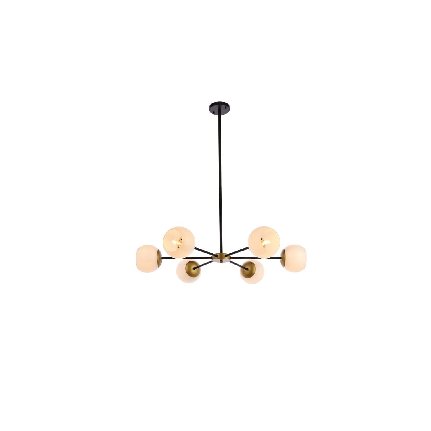 Briggs 6-Light Black and Brass Metal Pendant with White Shade - Modern Ceiling Lighting for Dining Room, Kitchen Island & Living Room