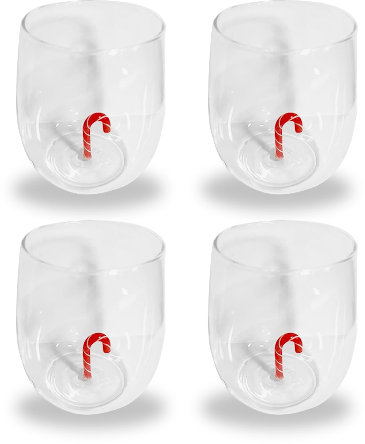 Premium Borosilicate Stemless Wine Glass Set of 4 – 17.8oz Christmas-Themed Drinkware with Candy Design | Heat-Resistant, Microwave & Dishwasher Safe Glass Cups for Home, Parties, Gifts & Holiday Celebrations | Perfect for Wine Tasting, Cocktails, and Festive Gatherings