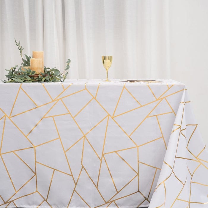 90x156 Inch Polyester Rectangular Tablecloth with Metallic Geometric Pattern - Elegant Dining Table Cover for Weddings, Parties & Home Decor