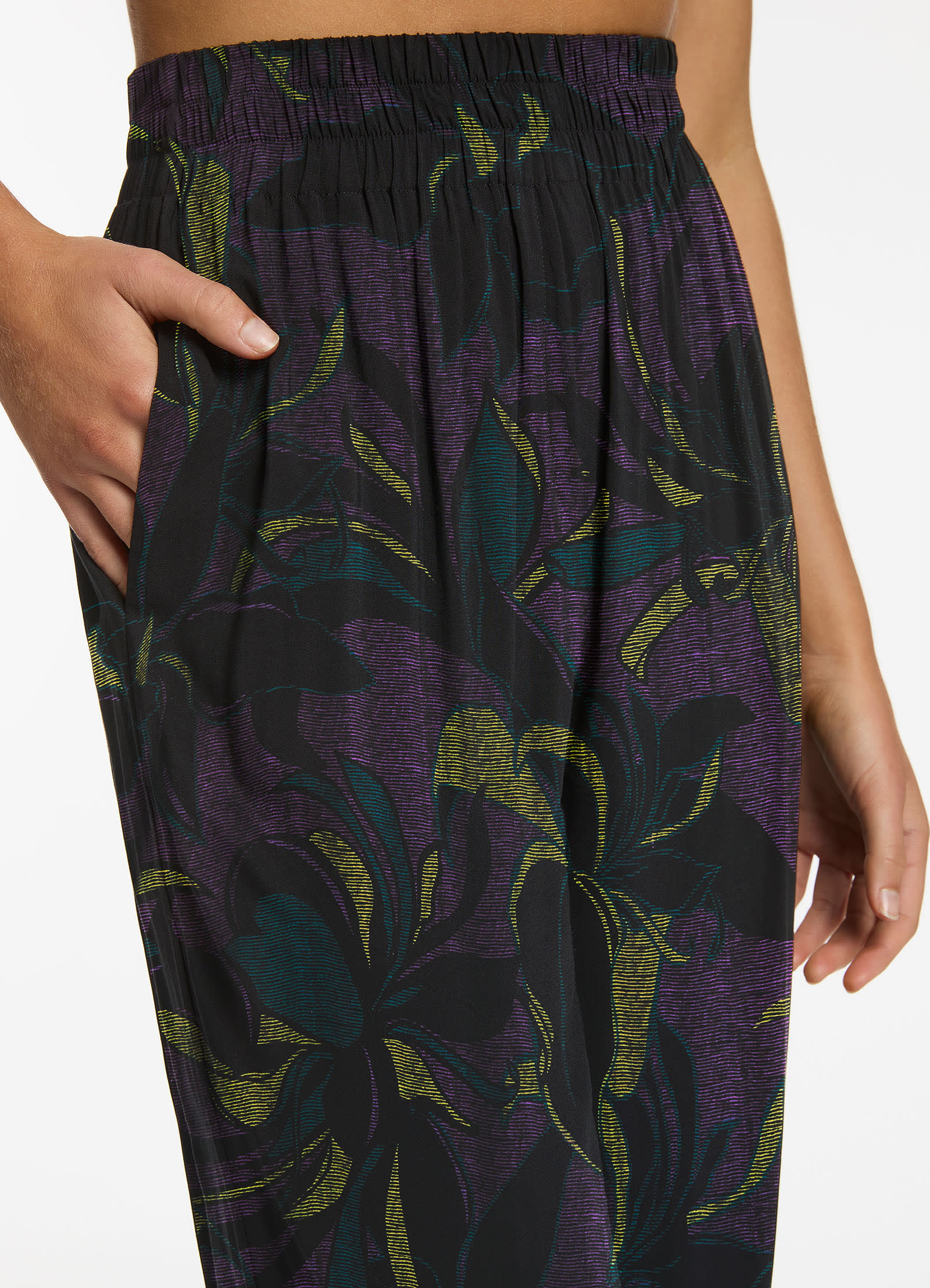 Midnight Tropical Wide Leg Pants for Women - Amethyst Purple Flowy Lounge Pants - Comfortable Boho Chic Pajama Bottoms for Yoga, Travel & Home Relaxation