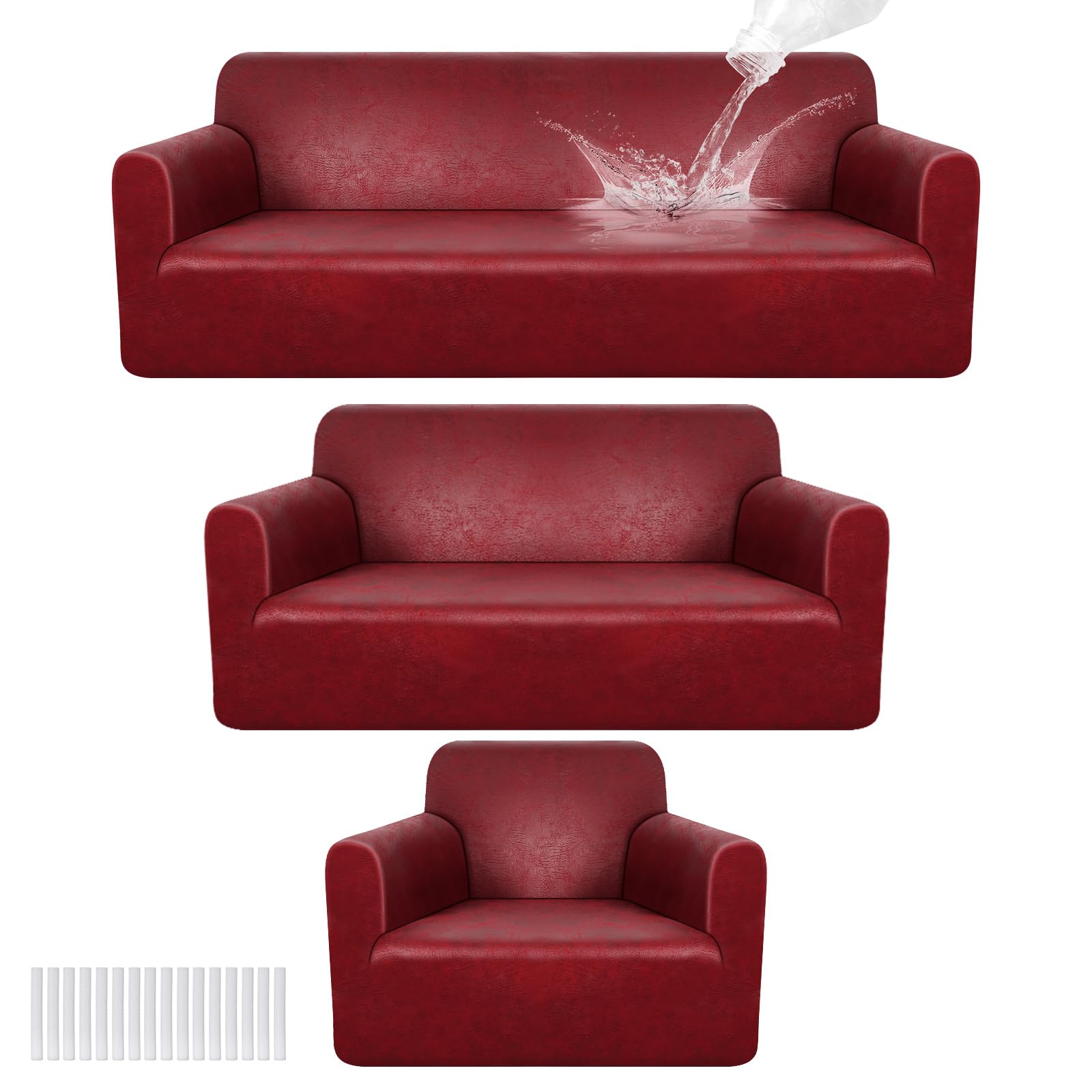 **Peryiter 3-Piece Stretch Slipcover Set for Sofa, Loveseat & Armchair – Form-Fitting, Wrinkle-Free Furniture Protector (Burgundy, Tech Fabric) – Perfect for Living Room, Home Decor & Pet-Friendly Use**